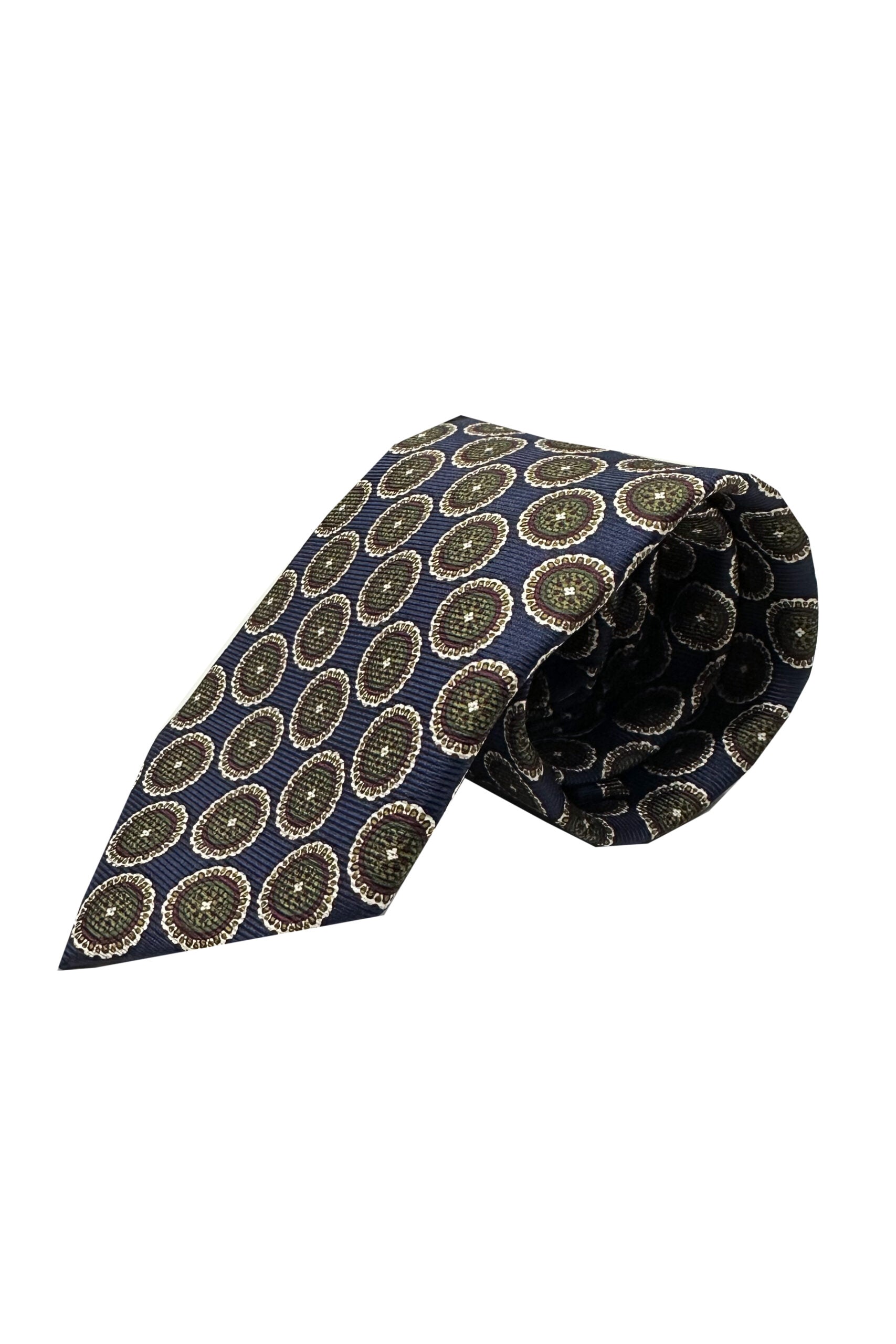 Cravatta uomo blu 9cm fantasia in pura seta cucita a mano 3 pieghe