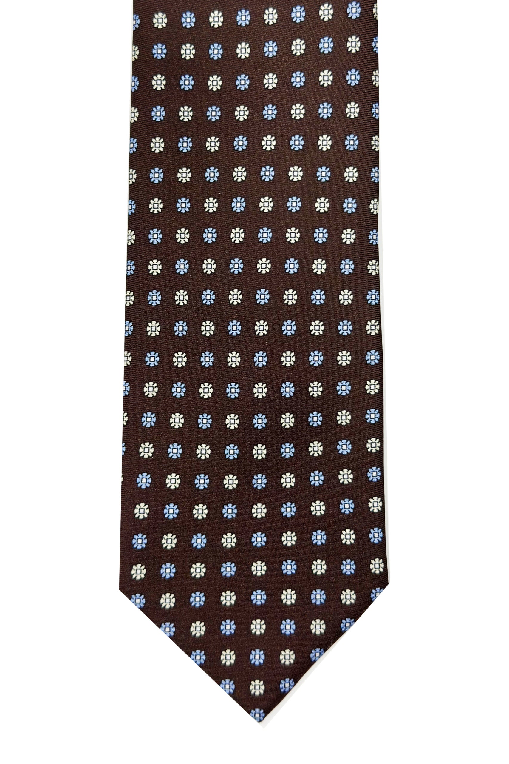 Cravatta uomo Marrone 9cm fantasia in pura seta cucita a mano 3 pieghe