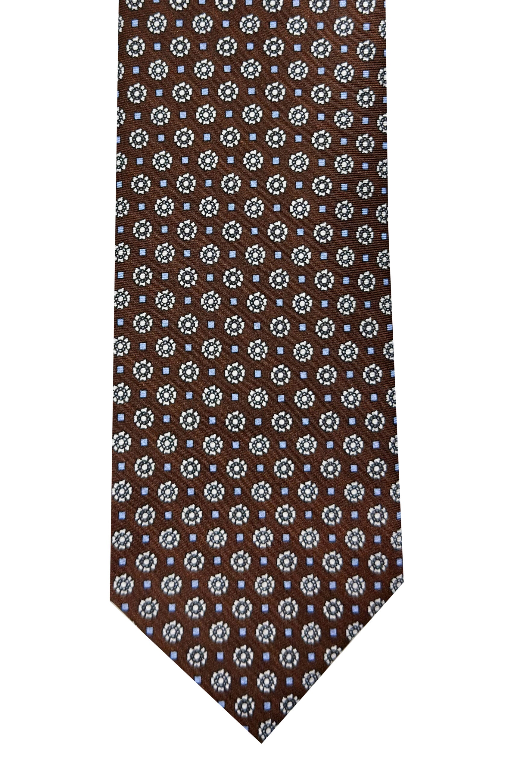 Cravatta uomo Marrone 9cm fantasia in pura seta cucita a mano 3 pieghe