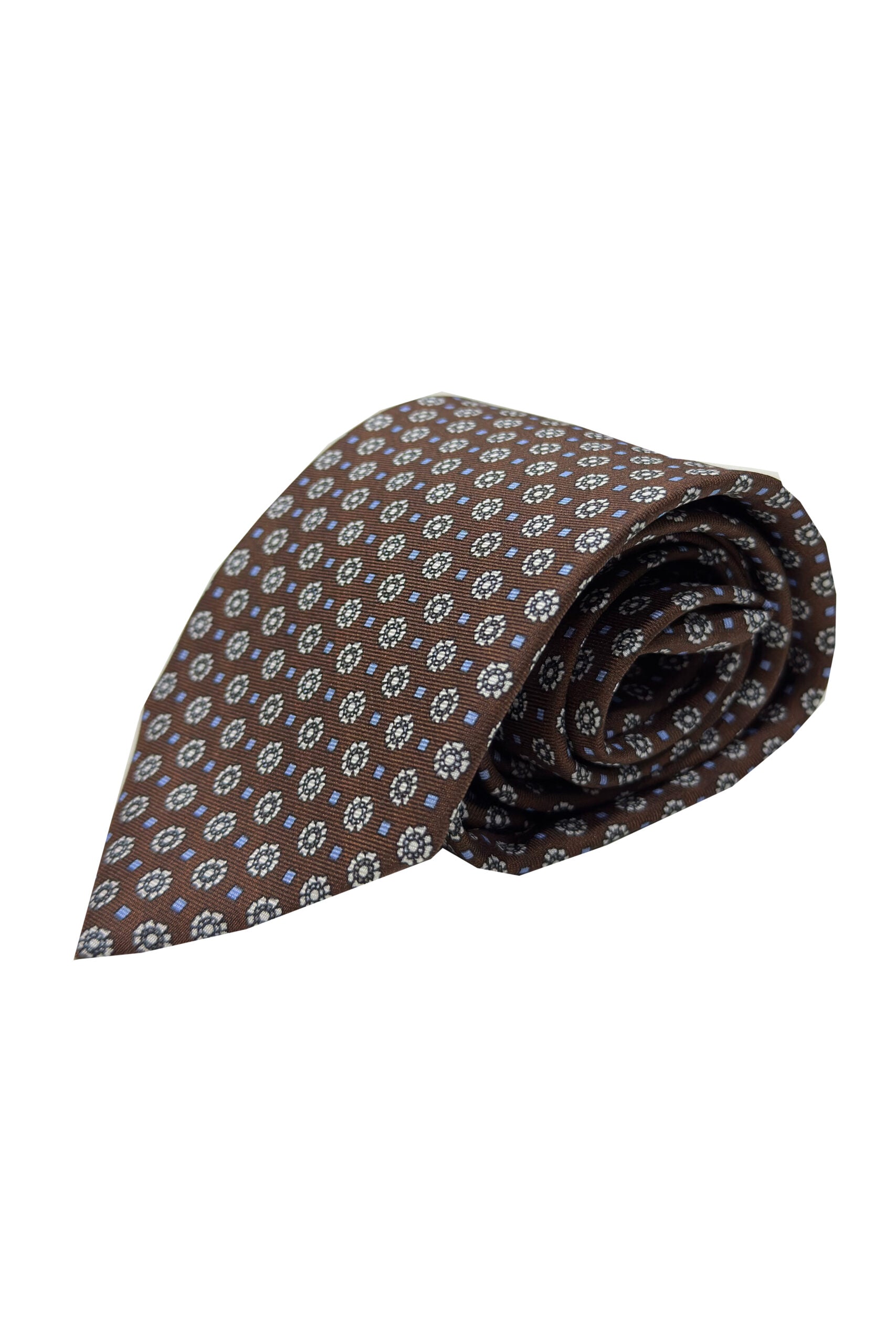 Cravatta uomo Marrone 9cm fantasia in pura seta cucita a mano 3 pieghe