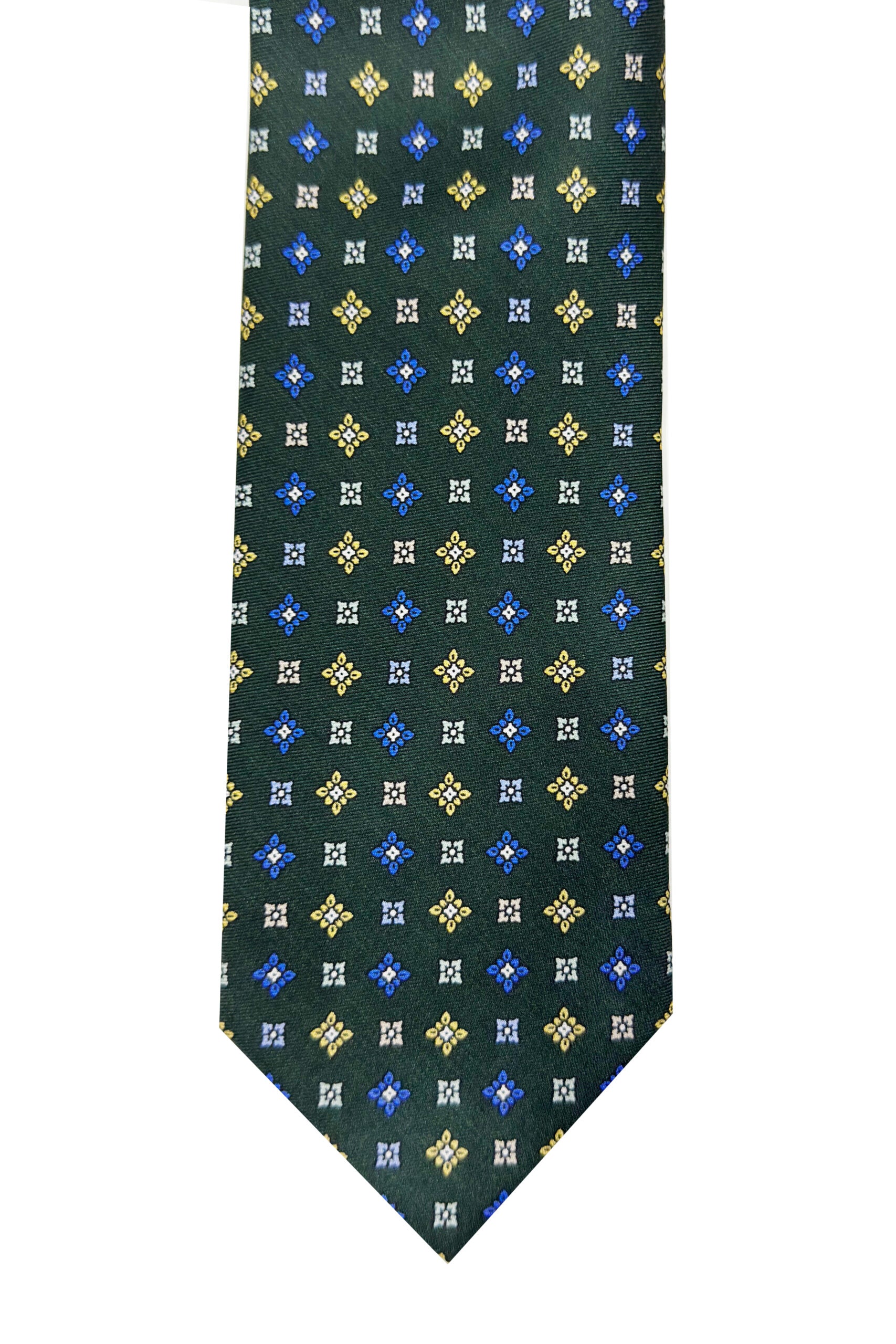 Cravatta uomo Verde 9cm fantasia in pura seta cucita a mano 3 pieghe