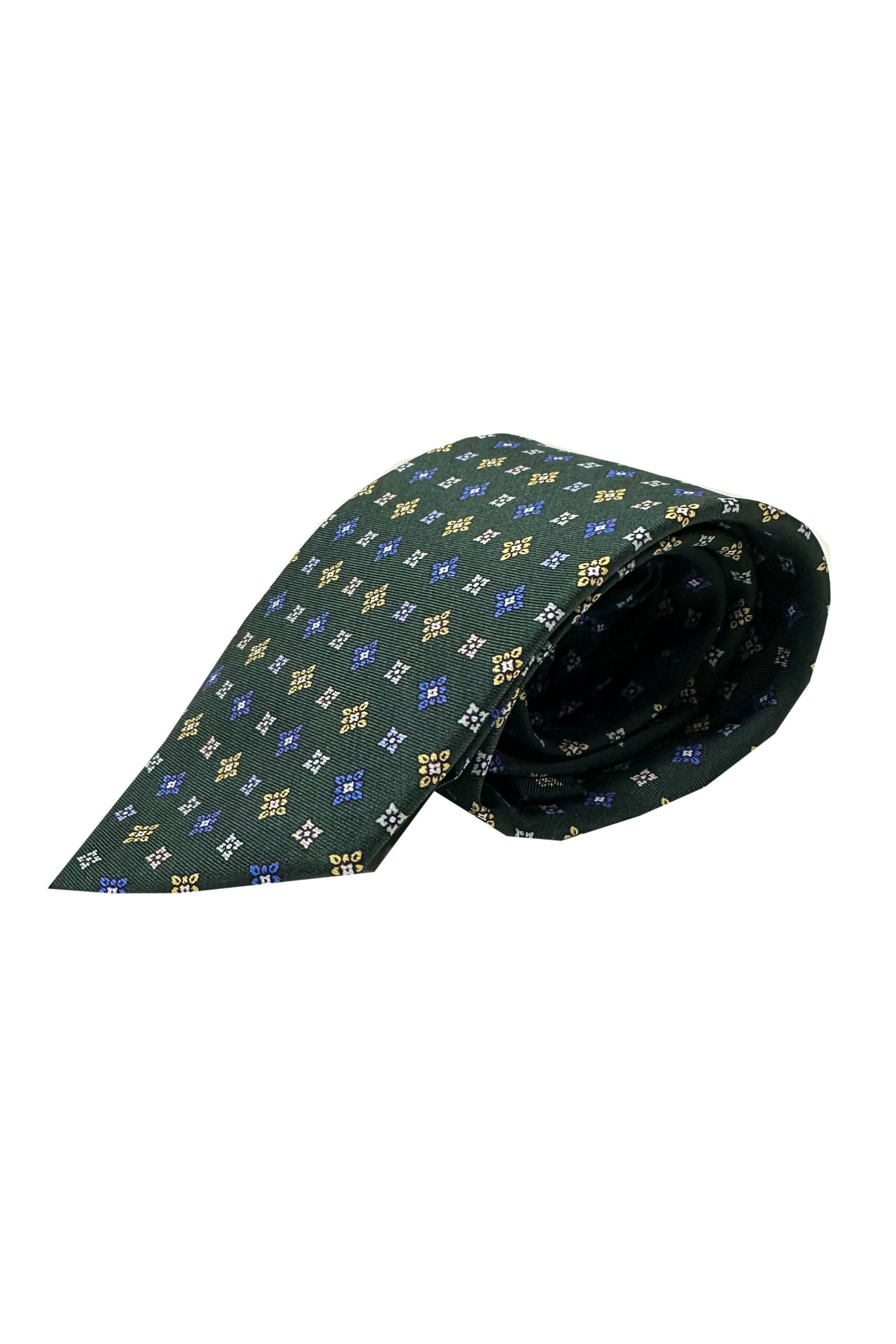 Cravatta uomo Verde 9cm fantasia in pura seta cucita a mano 3 pieghe
