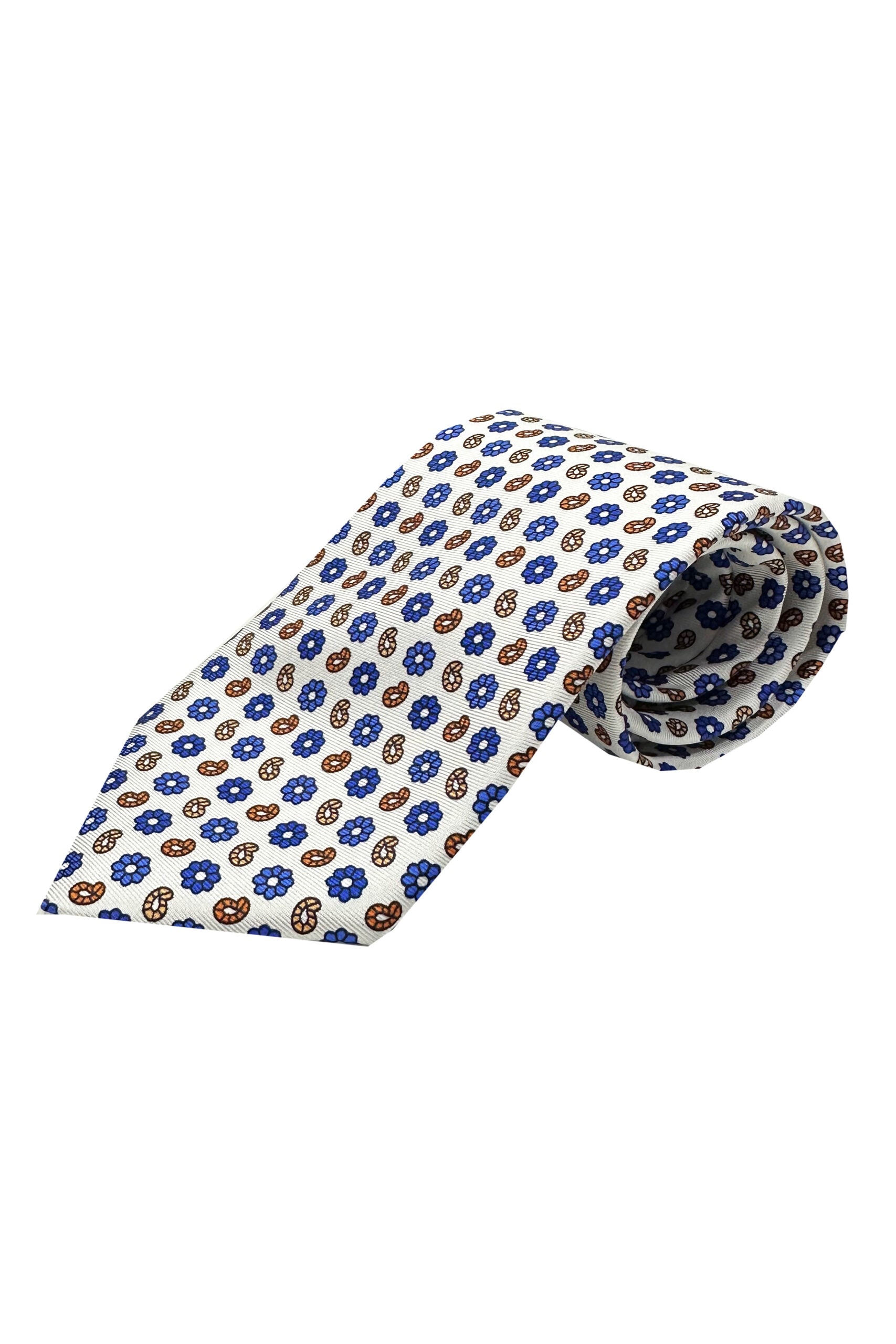 Cravatta uomo Bianca 9cm fantasia in pura seta cucita a mano 3 pieghe