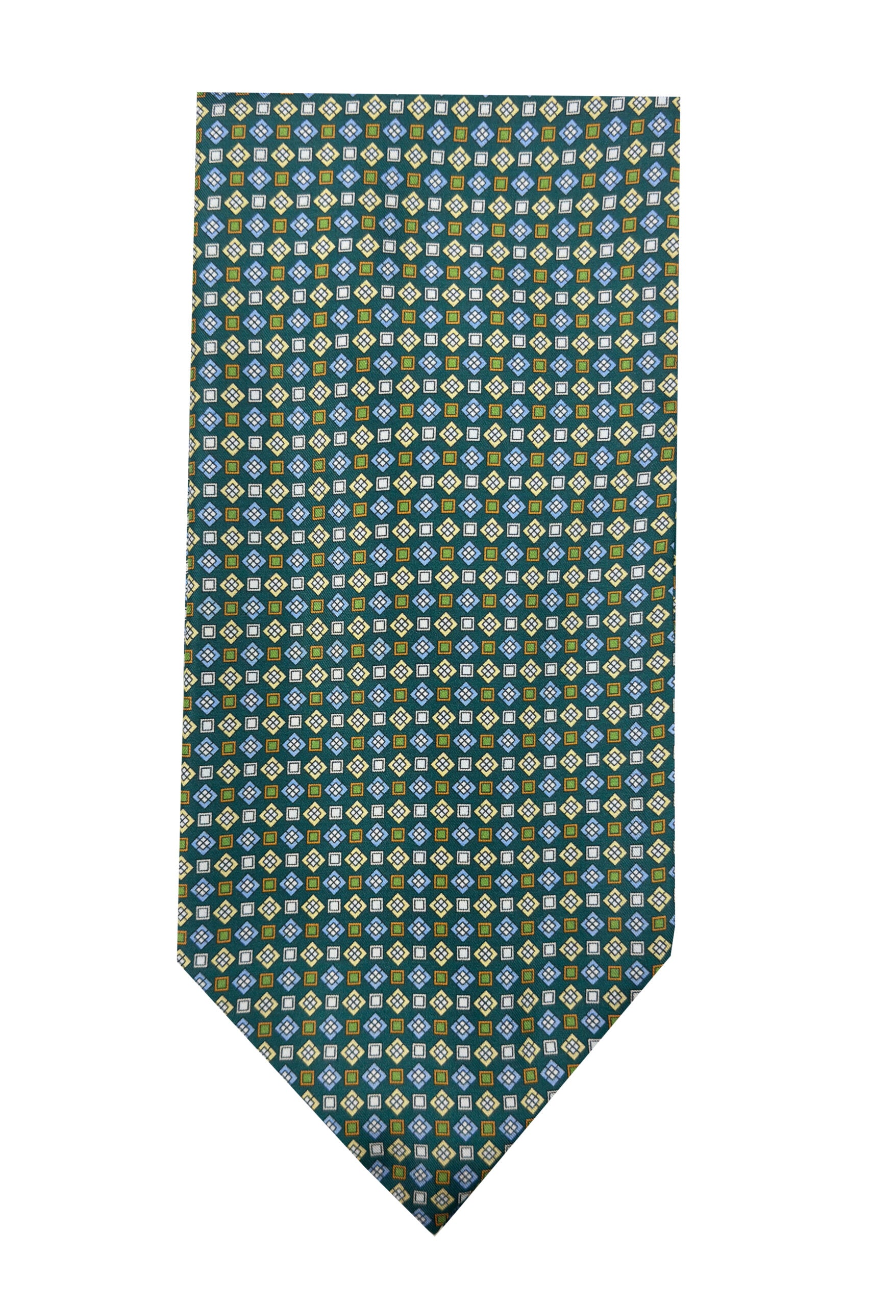 Ascot da uomo verde fantasia in pura seta fatto a mano