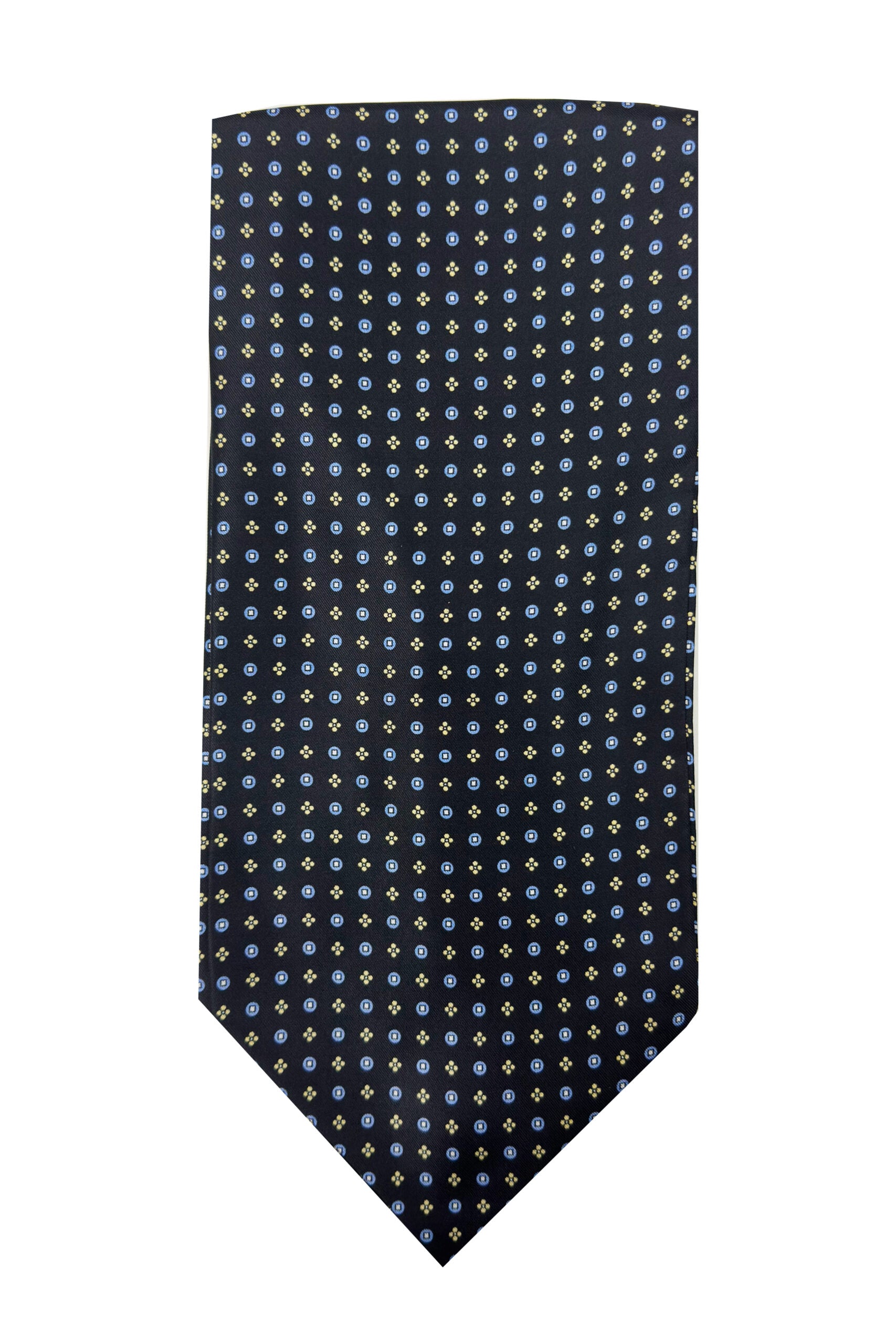 Ascot da uomo Blu fantasia in pura seta fatto a mano