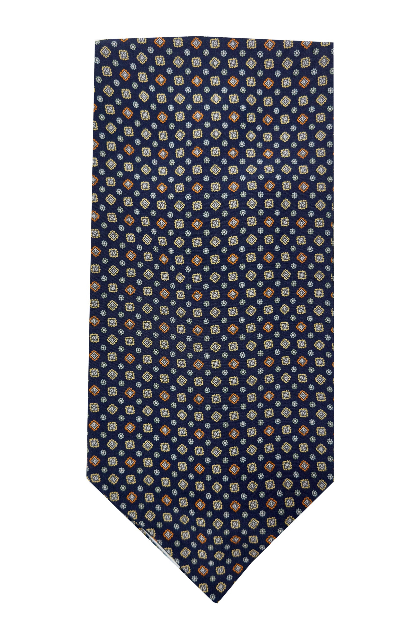 Ascot da uomo Blu fantasia in pura seta fatto a mano