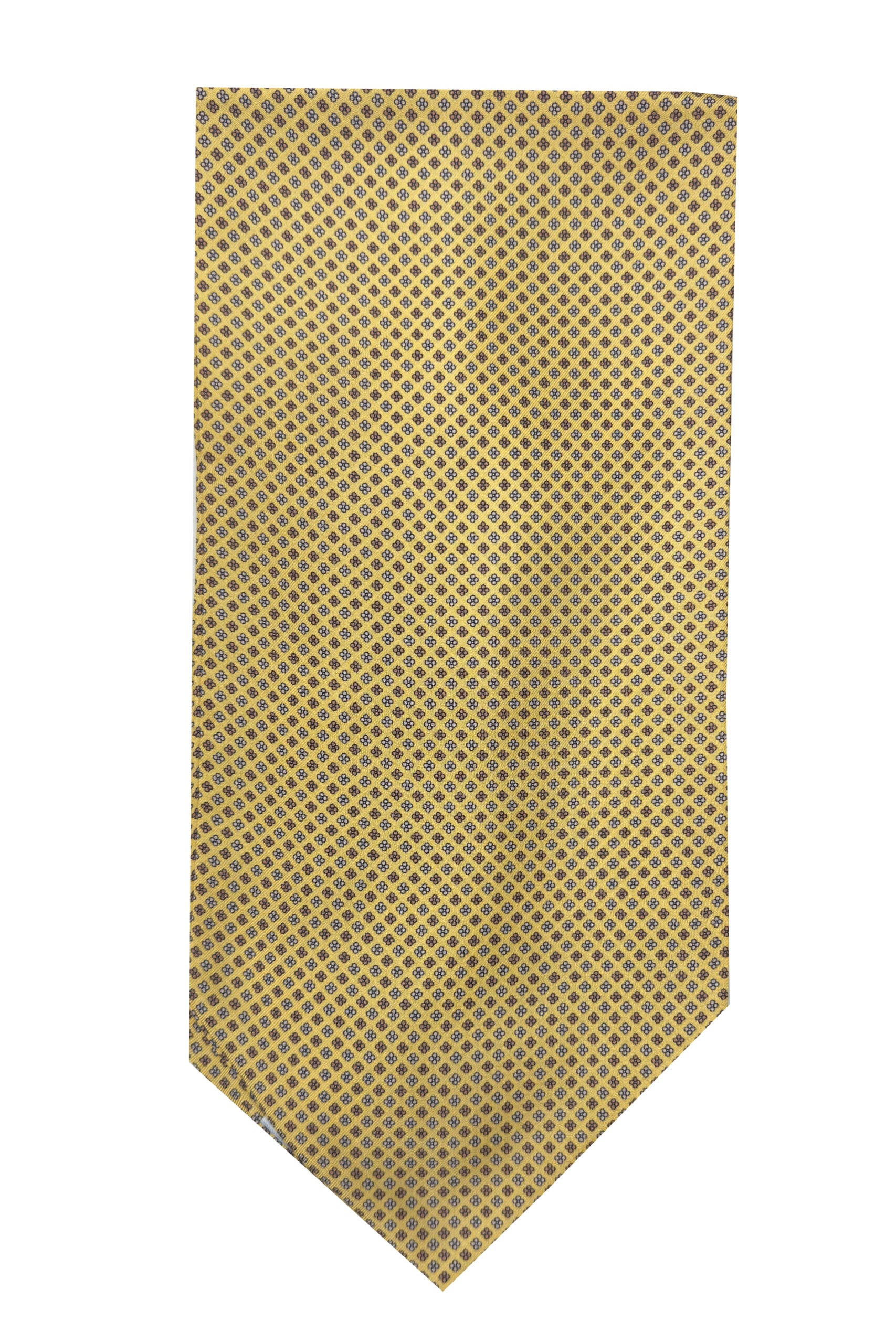 Ascot da uomo giallo fantasia in pura seta fatto a mano