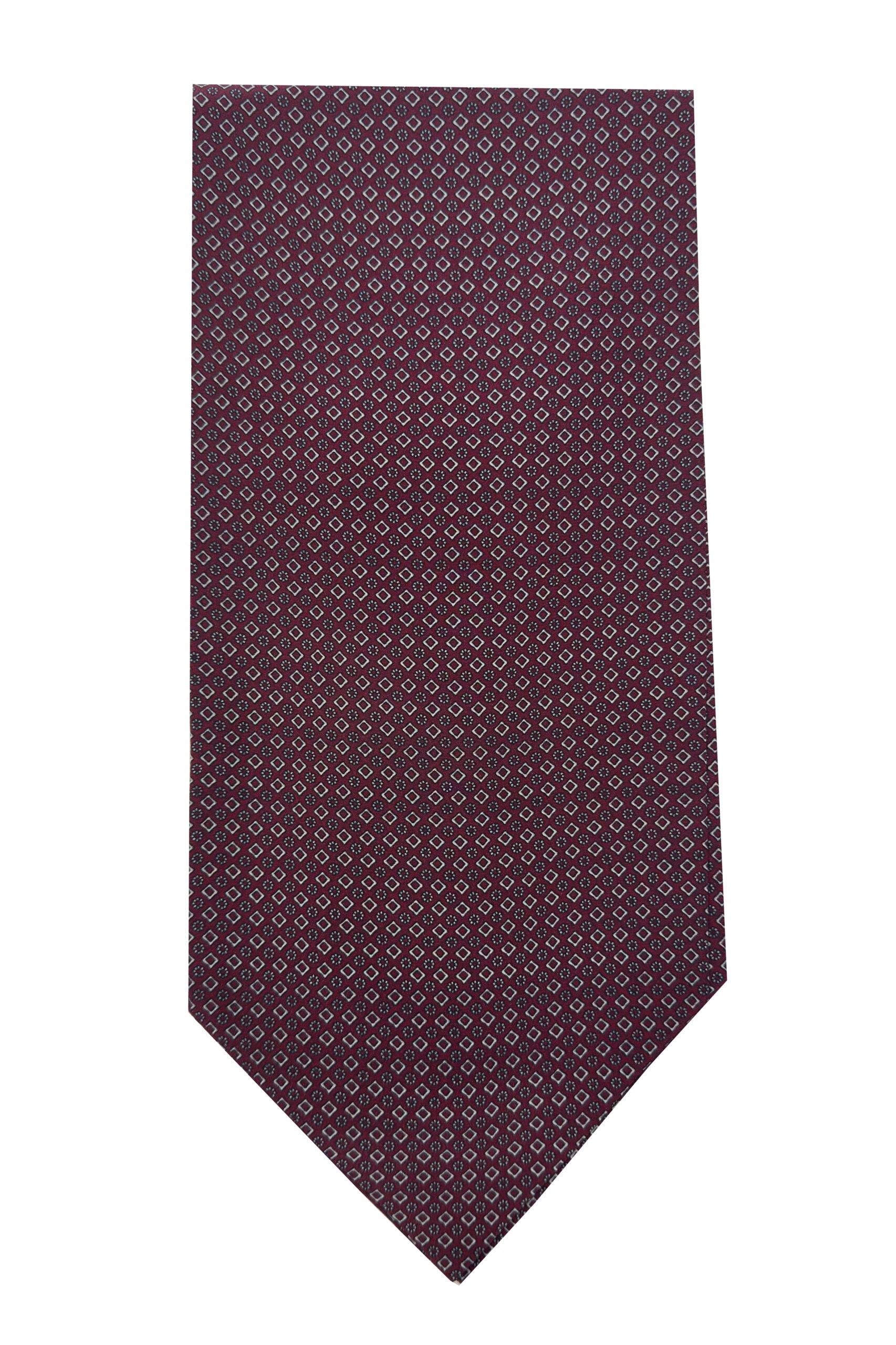 Ascot da uomo Bordeaux fantasia in pura seta fatto a mano