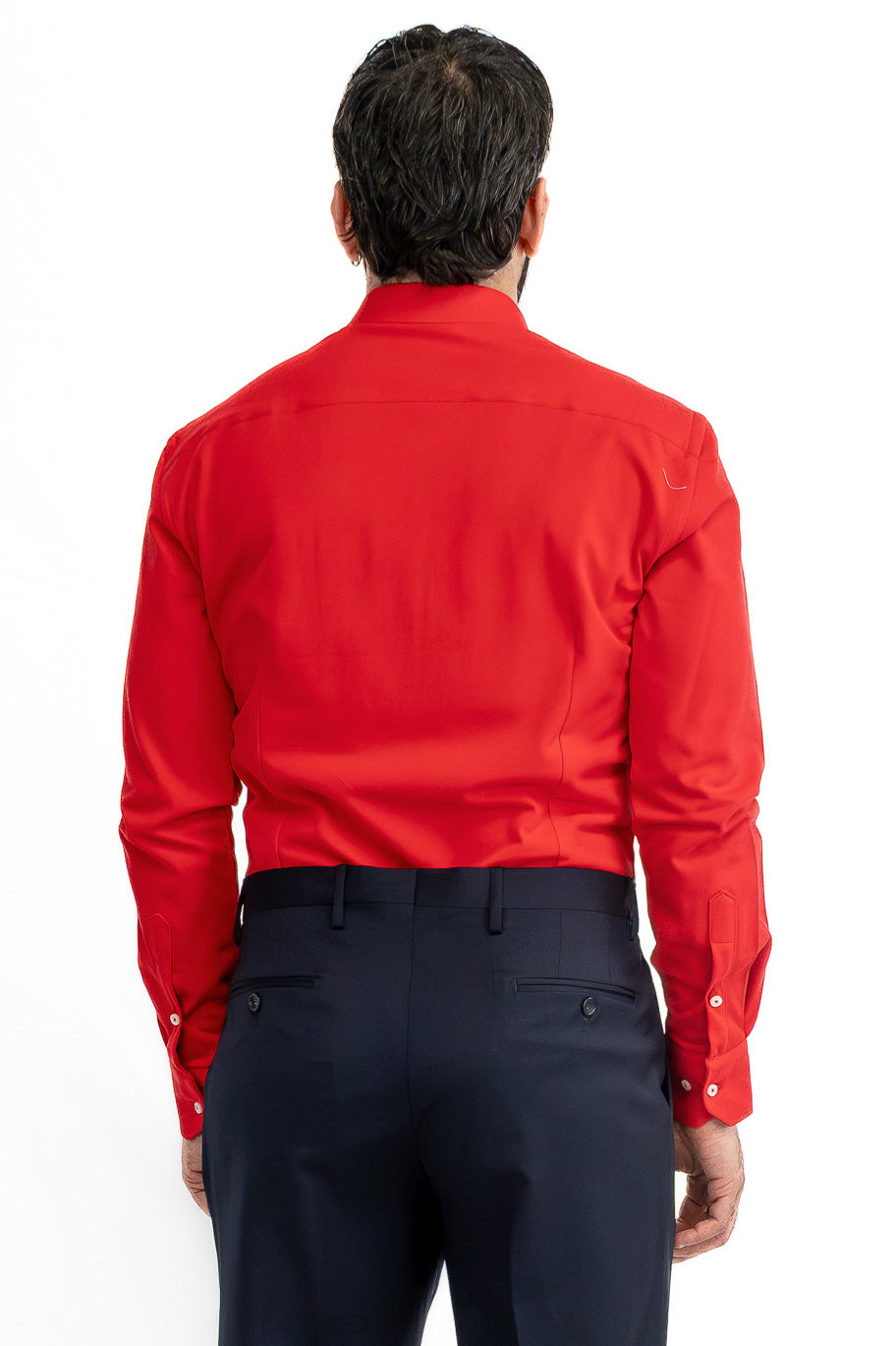 Camicia Uomo rossa in piquet slim fit cotone 100% Collo semi francese tinta unita sartoriale.
