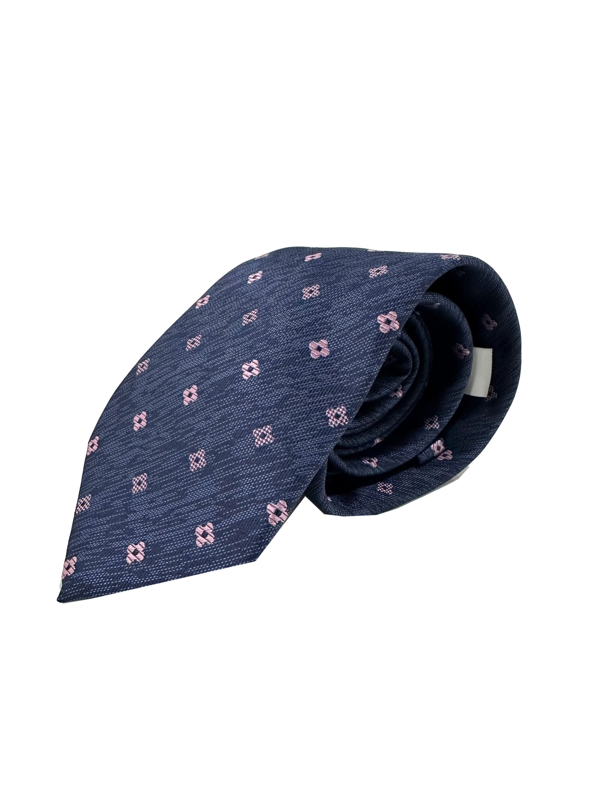 Cravatta uomo blu 9cm fantasia in pura seta cucita a mano