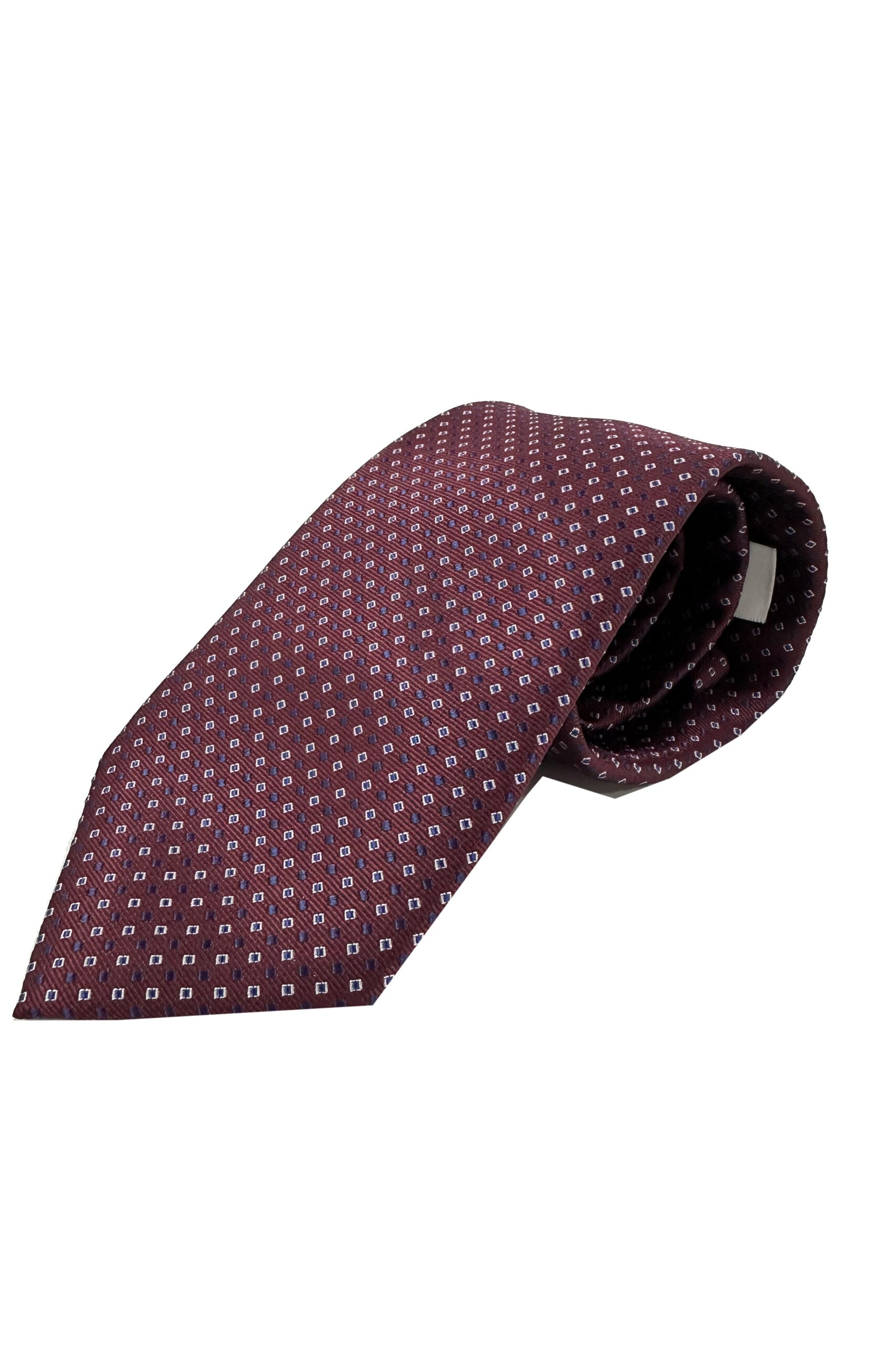 Cravatta uomo bordeaux 9cm fantasia in pura seta cucita a mano
