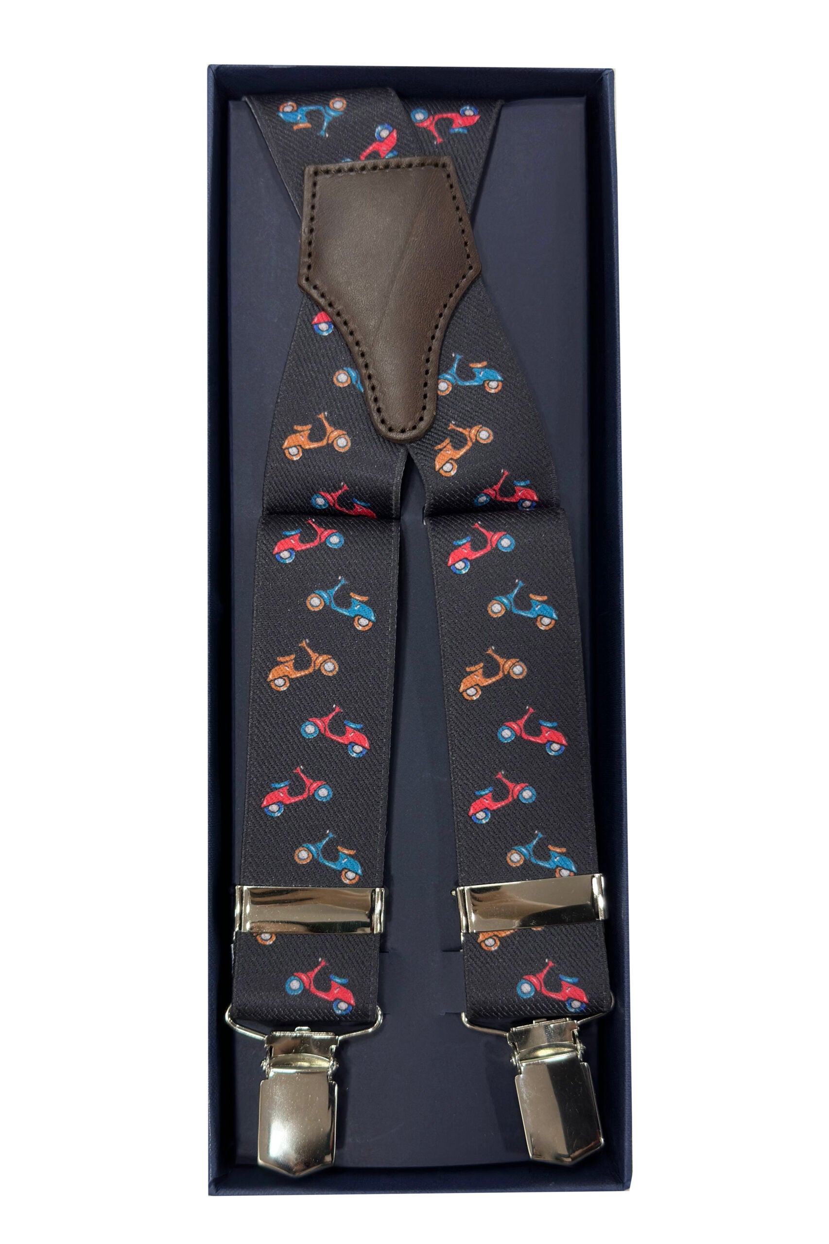 Bretelle da uomo grigie fantasia Elasticizzate 3,5 cm regolabili con chiusura pinze argento