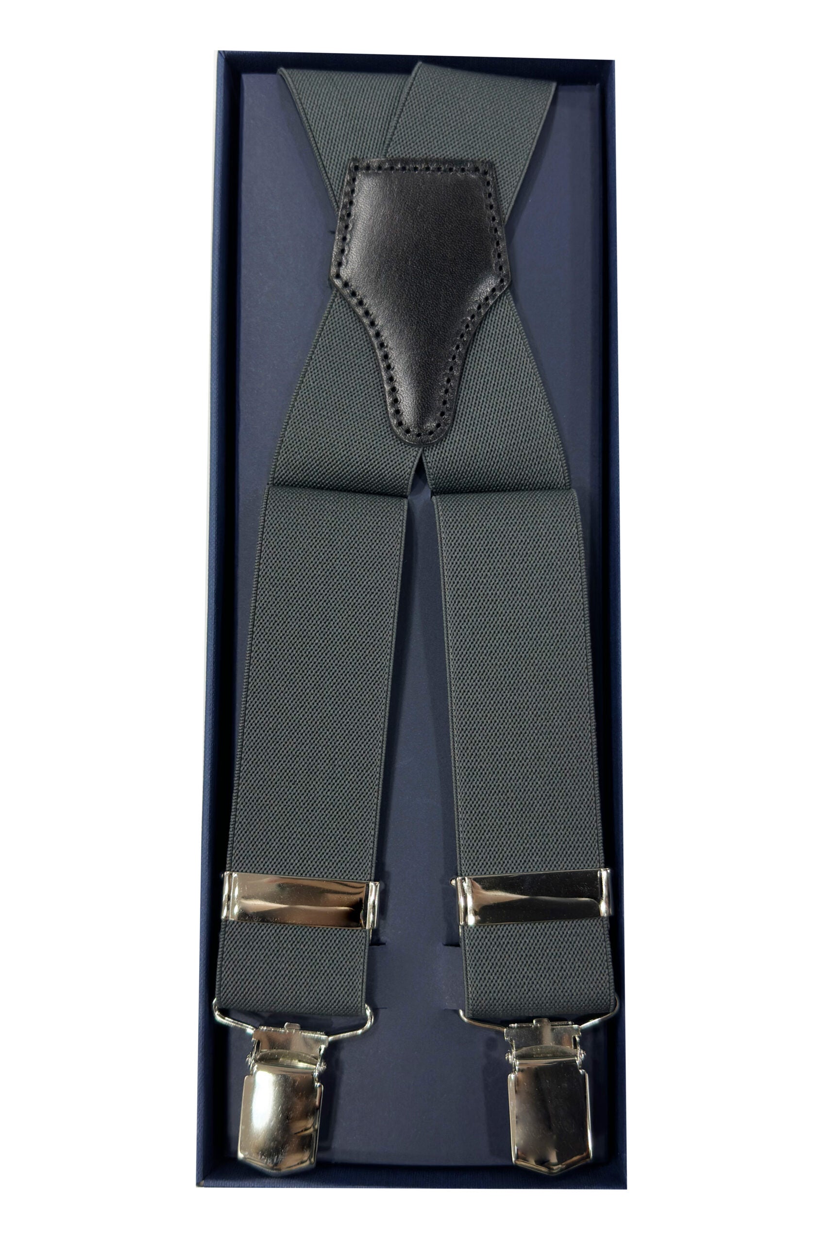 Bretelle da uomo grigie Elasticizzate 3,5 cm regolabili con chiusura pinze argento