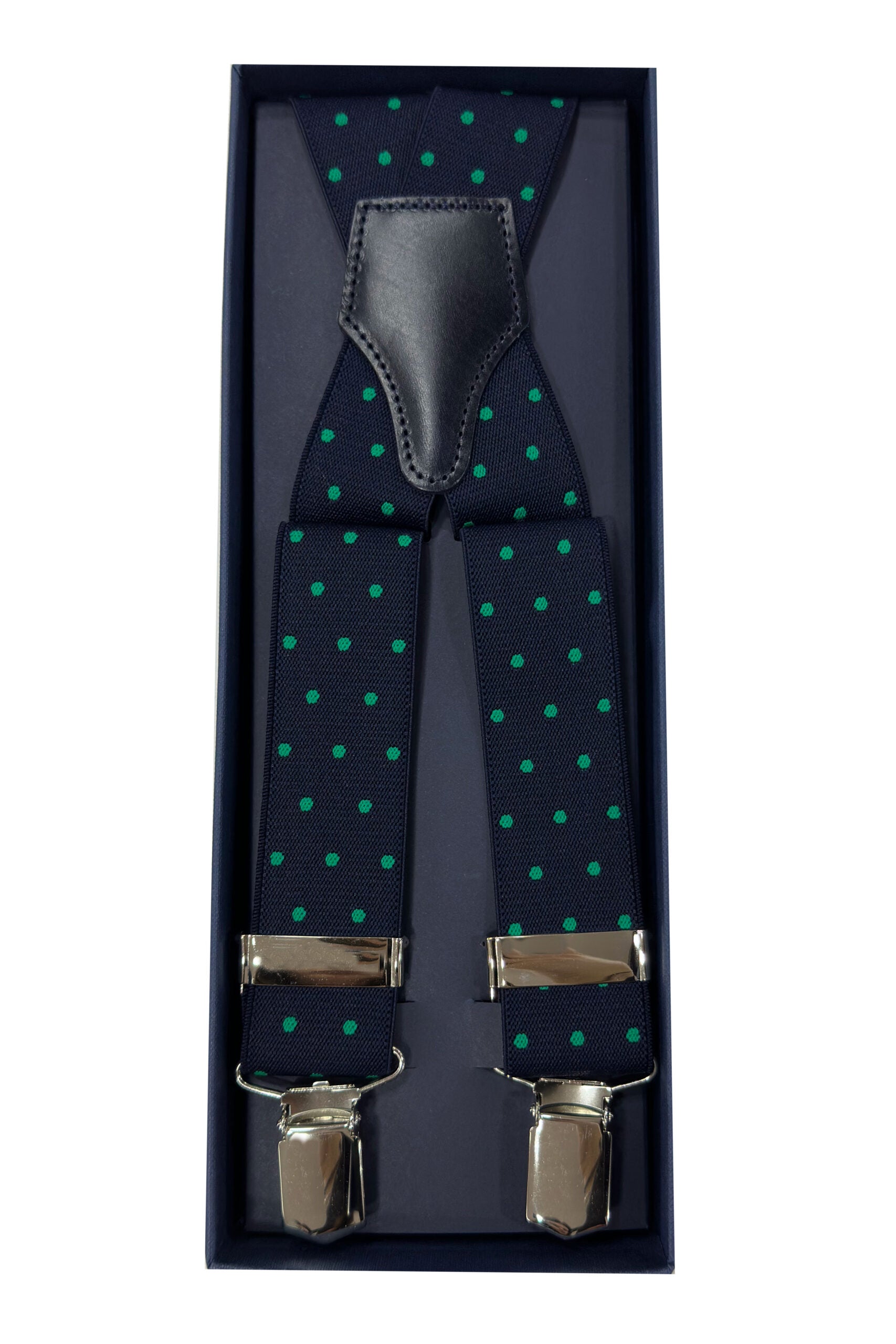 Bretelle da uomo blu Fantasia Elasticizzate 3,5 cm regolabili con chiusura pinze argento