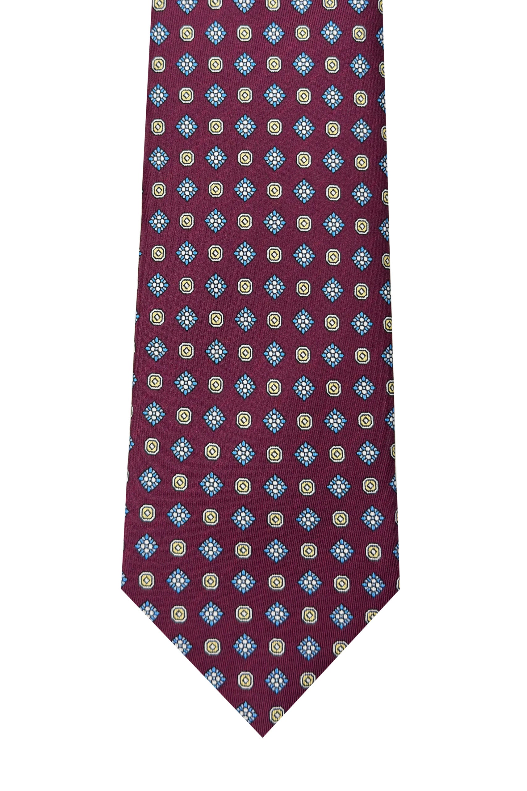 Cravatta uomo bordeaux 9cm fantasia in pura seta cucita a mano