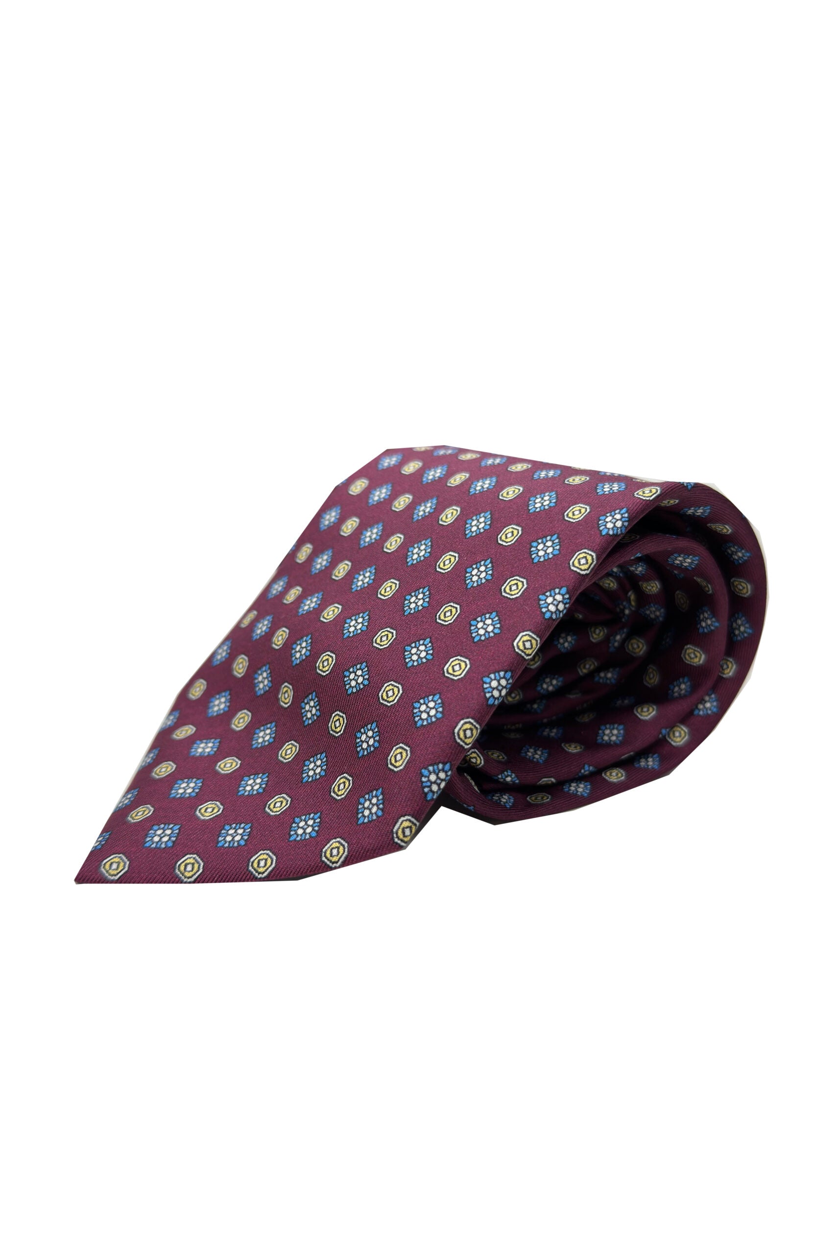 Cravatta uomo bordeaux 9cm fantasia in pura seta cucita a mano