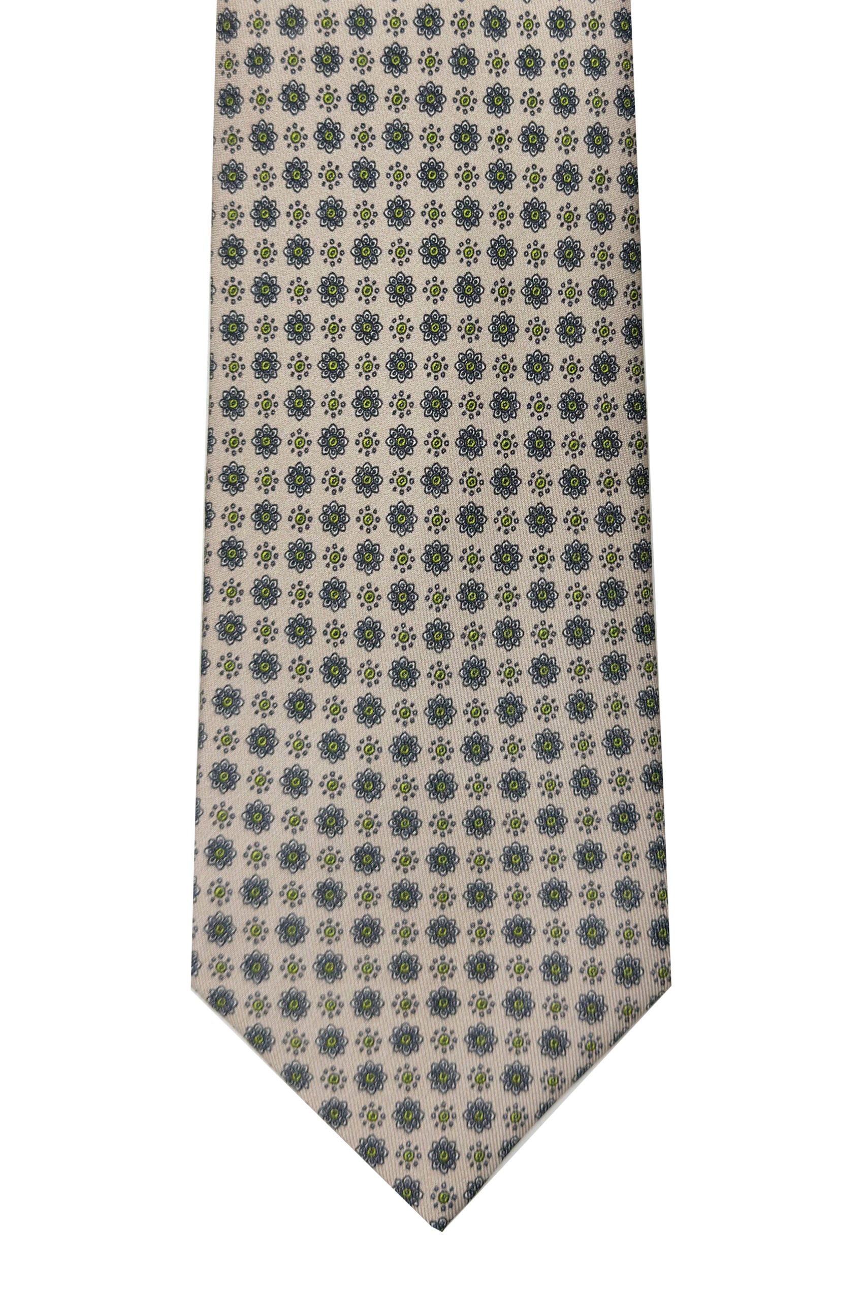 Cravatta uomo beige 9cm fantasia in pura seta cucita a mano