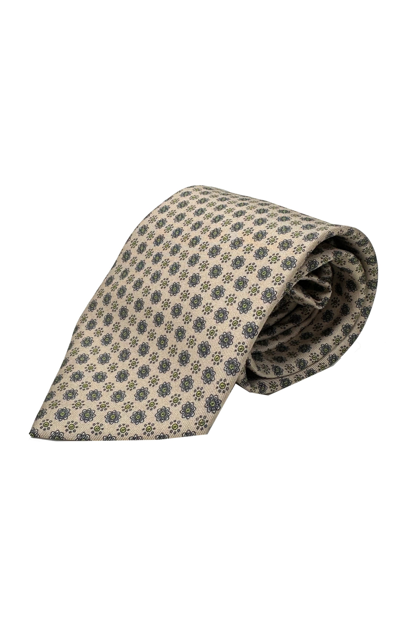 Cravatta uomo beige 9cm fantasia in pura seta cucita a mano