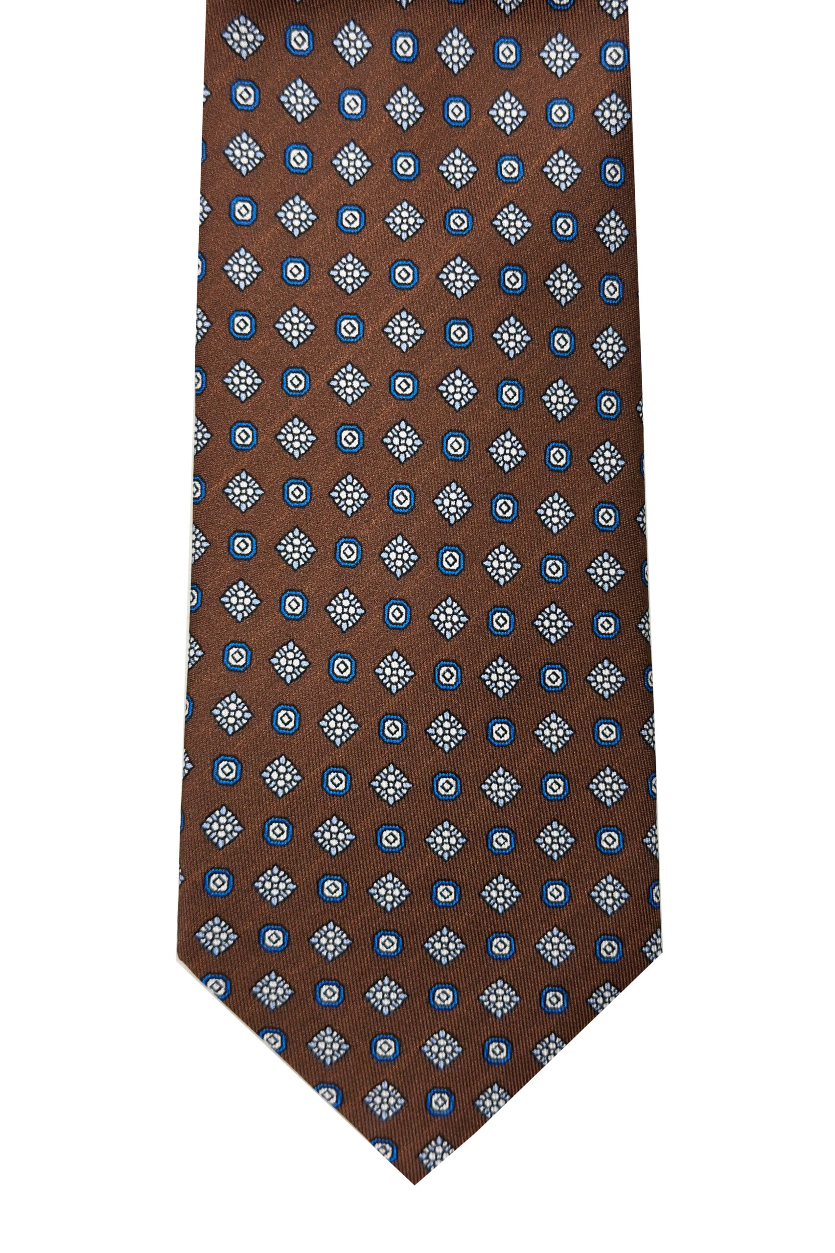 Cravatta uomo Marrone 9cm fantasia in pura seta cucita a mano