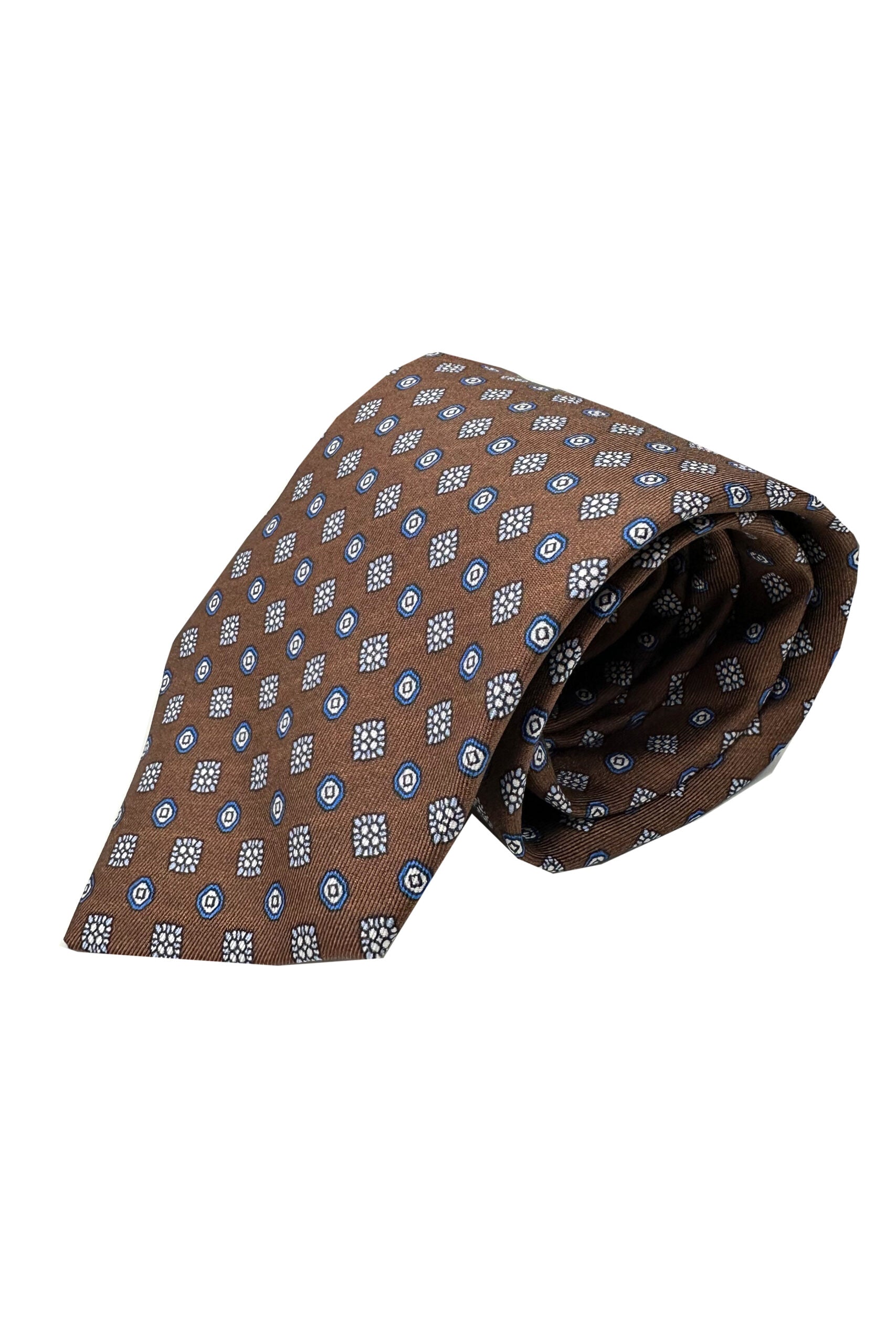Cravatta uomo Marrone 9cm fantasia in pura seta cucita a mano