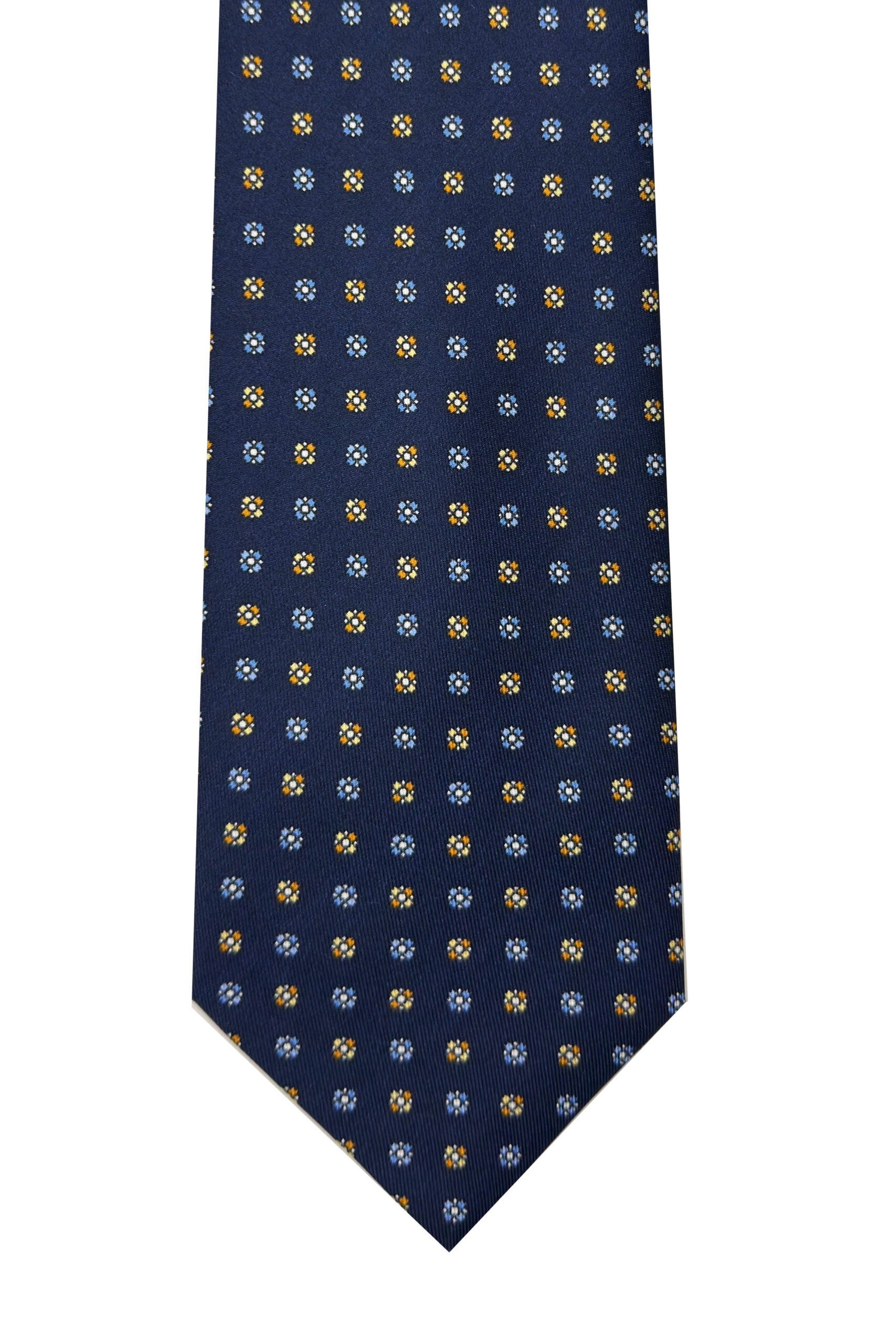 Cravatta uomo blu 9cm fantasia in pura seta cucita a mano