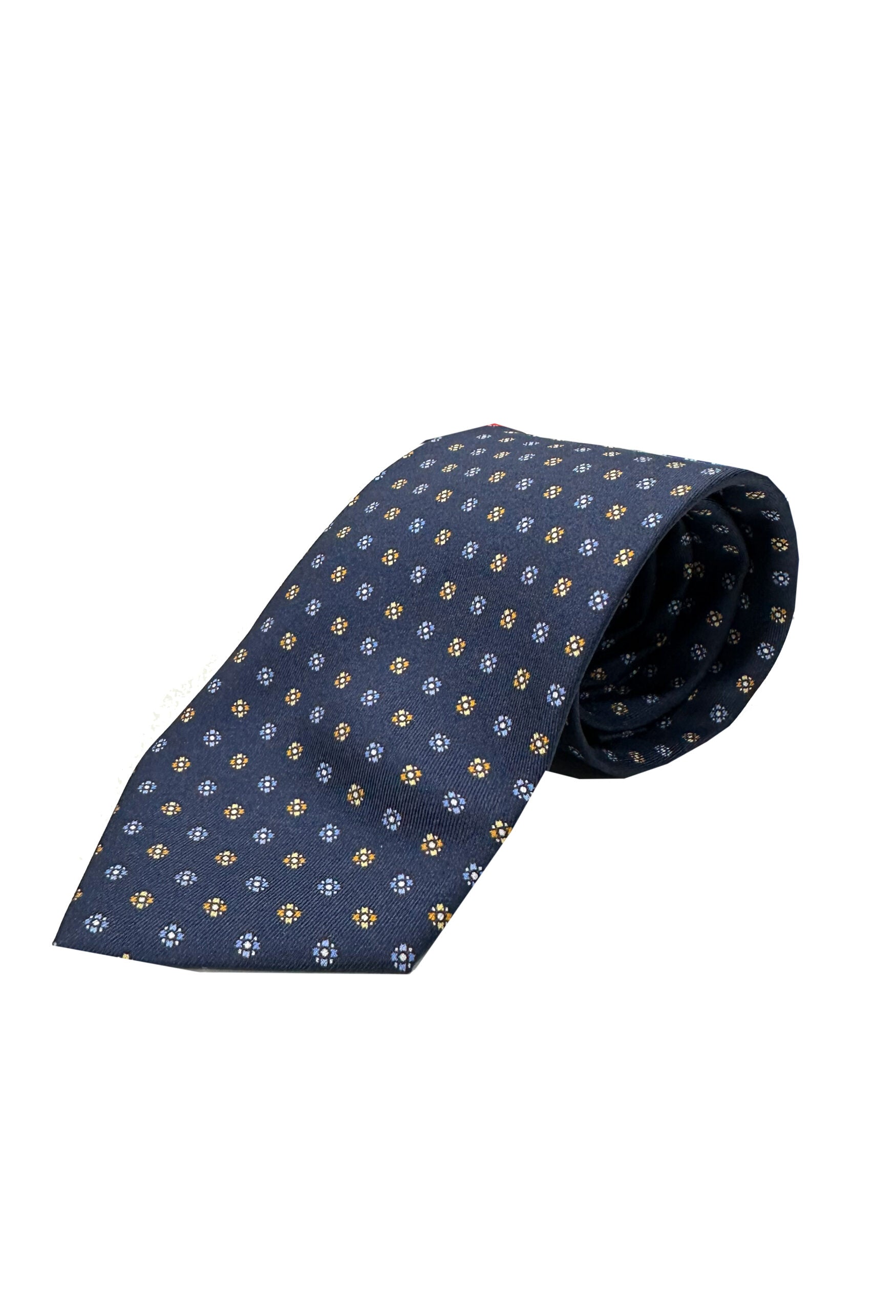 Cravatta uomo blu 9cm fantasia in pura seta cucita a mano