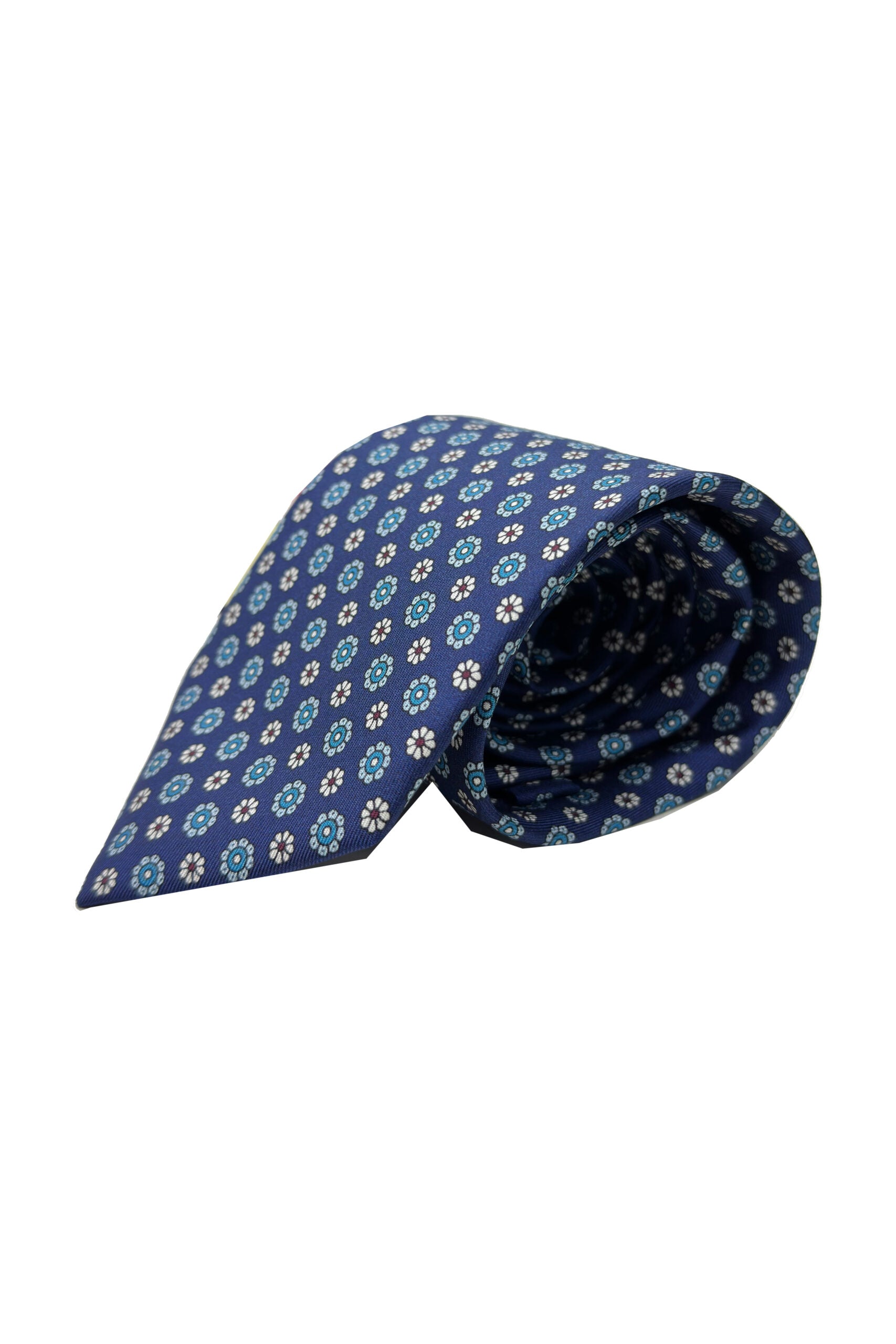Cravatta uomo blu 9cm fantasia in pura seta cucita a mano