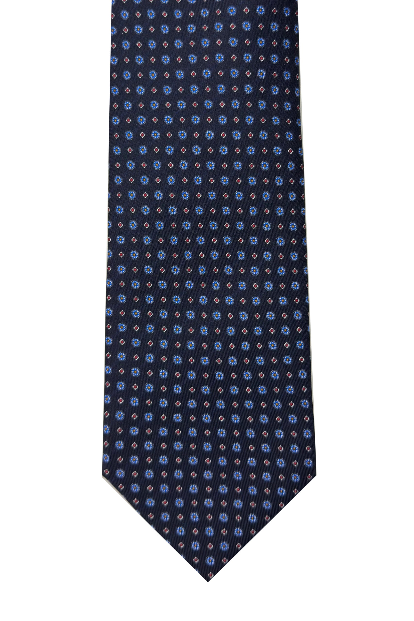 Cravatta uomo blu 9cm fantasia in pura seta cucita a mano