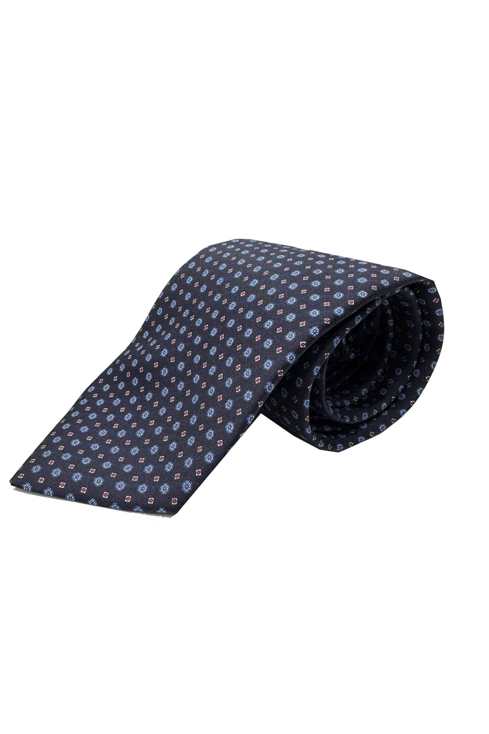 Cravatta uomo blu 9cm fantasia in pura seta cucita a mano