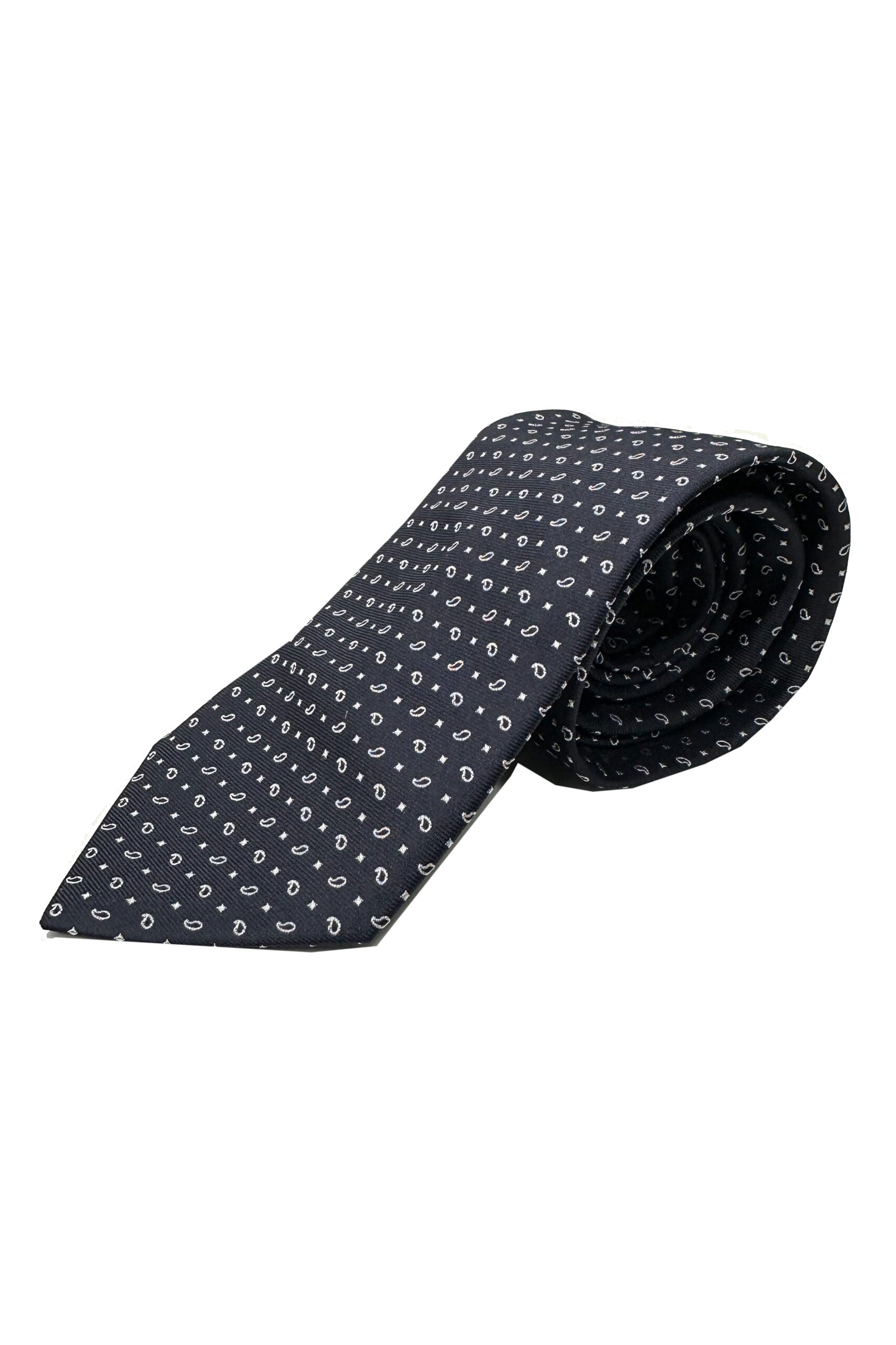 Cravatta uomo blu 9cm fantasia in pura seta cucita a mano