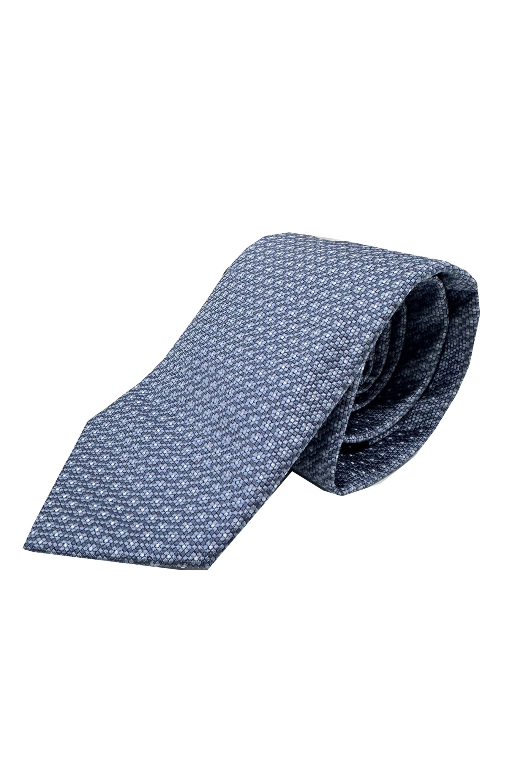 Cravatta uomo azzurra 9cm fantasia in pura seta cucita a mano