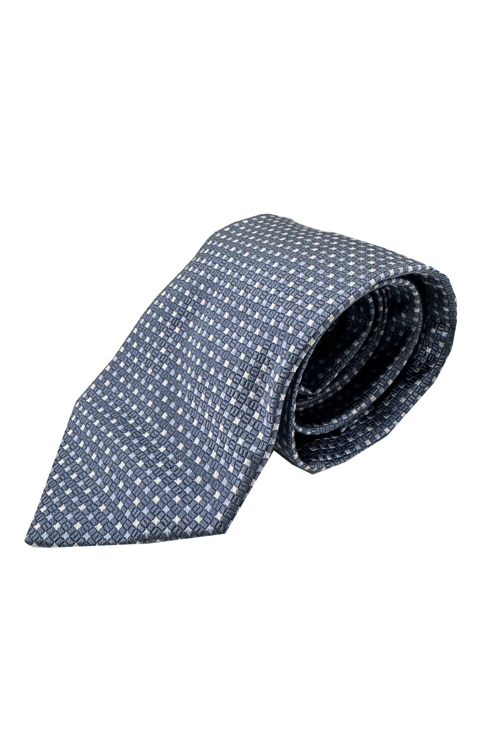 Cravatta uomo azzurra 9cm fantasia in pura seta cucita a mano