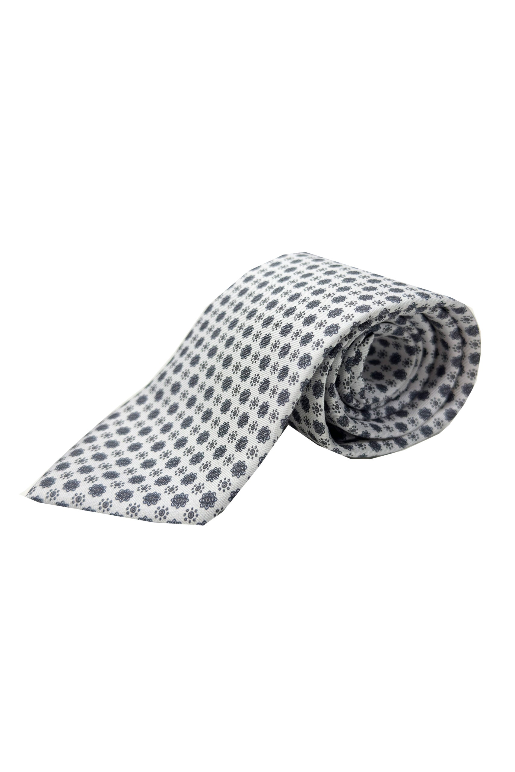Cravatta uomo Bianca 9cm fantasia in pura seta cucita a mano