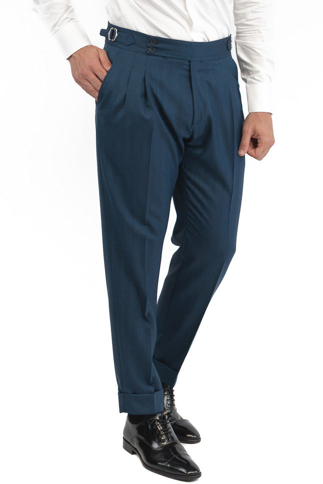Abito spigato Blu ottanio doppiopetto fresco lana TessutiVitale Barberis Canonico completamente sfoderato con Rever a lancia e tasche a filetto