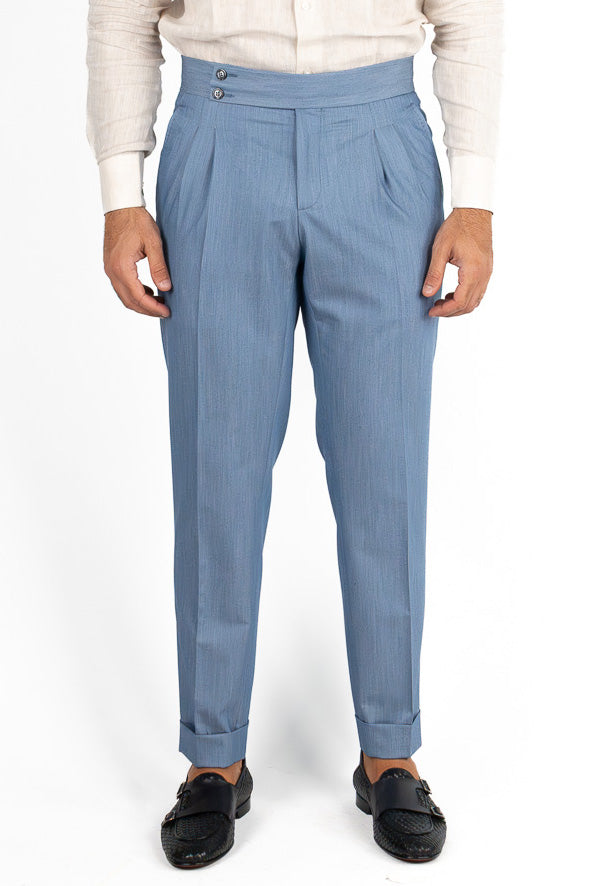 Pantalone uomo denim vita alta tasca america in poliviscosa risvolto 5cm made in italy