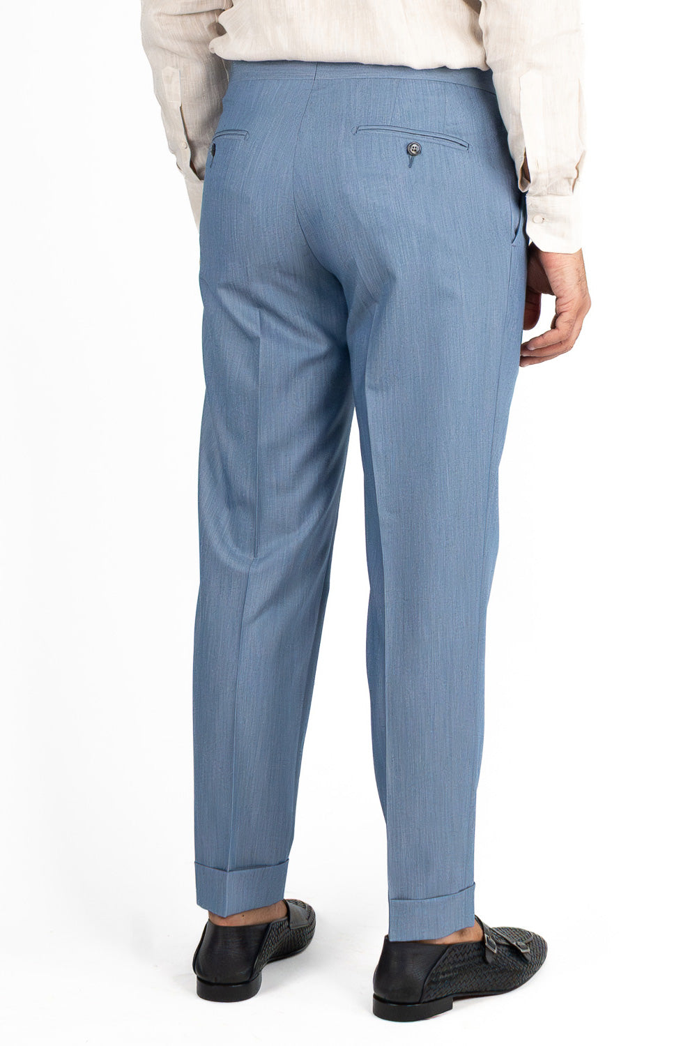 Pantalone uomo denim vita alta tasca america in poliviscosa risvolto 5cm made in italy