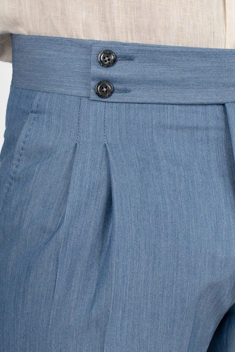 Pantalone uomo denim vita alta tasca america in poliviscosa risvolto 5cm made in italy