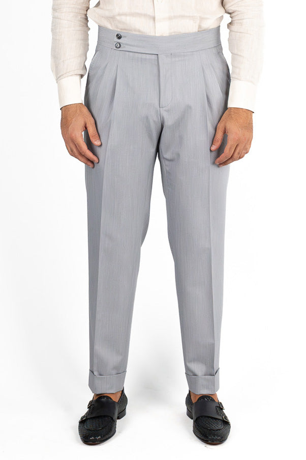 Pantalone uomo Grigio vita alta tasca america in poliviscosa risvolto 5cm made in italy