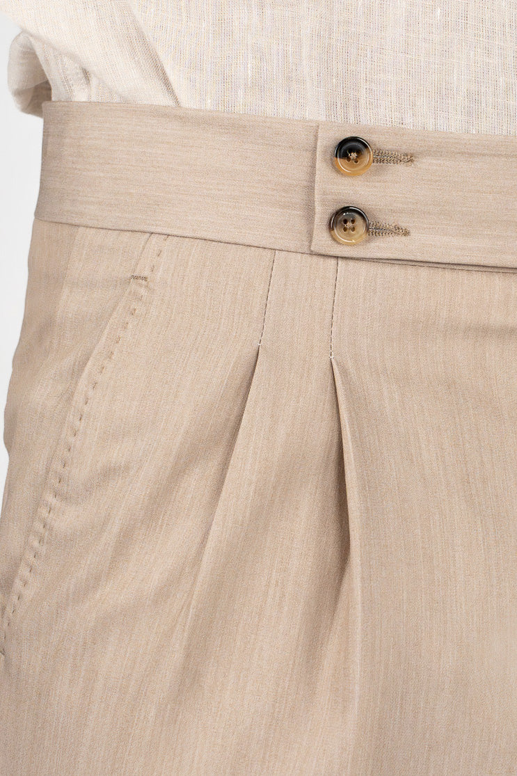 Pantalone uomo Beige vita alta tasca america in poliviscosa risvolto 5cm made in italy