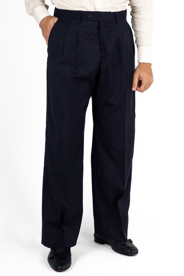 Pantalone japan Blu con passanti uomo in fresco lana super 110's Tessuti in esclusiva Sartoria Carillo vita alta doppia pinces