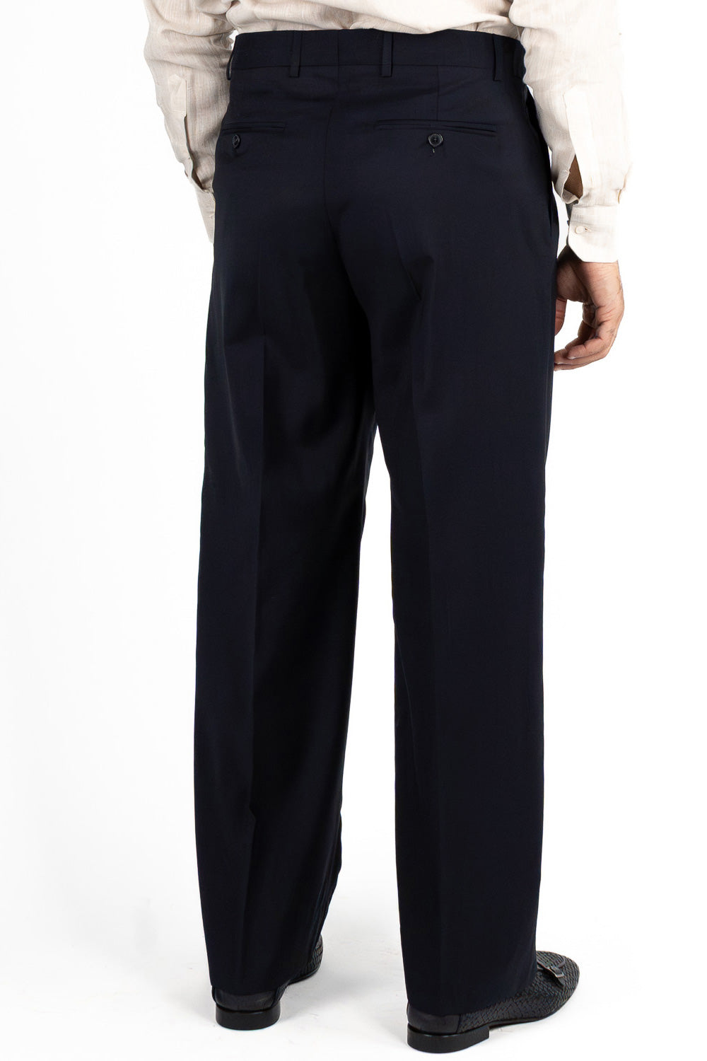 Pantalone japan Blu con passanti uomo in fresco lana super 110's Tessuti in esclusiva Sartoria Carillo vita alta doppia pinces
