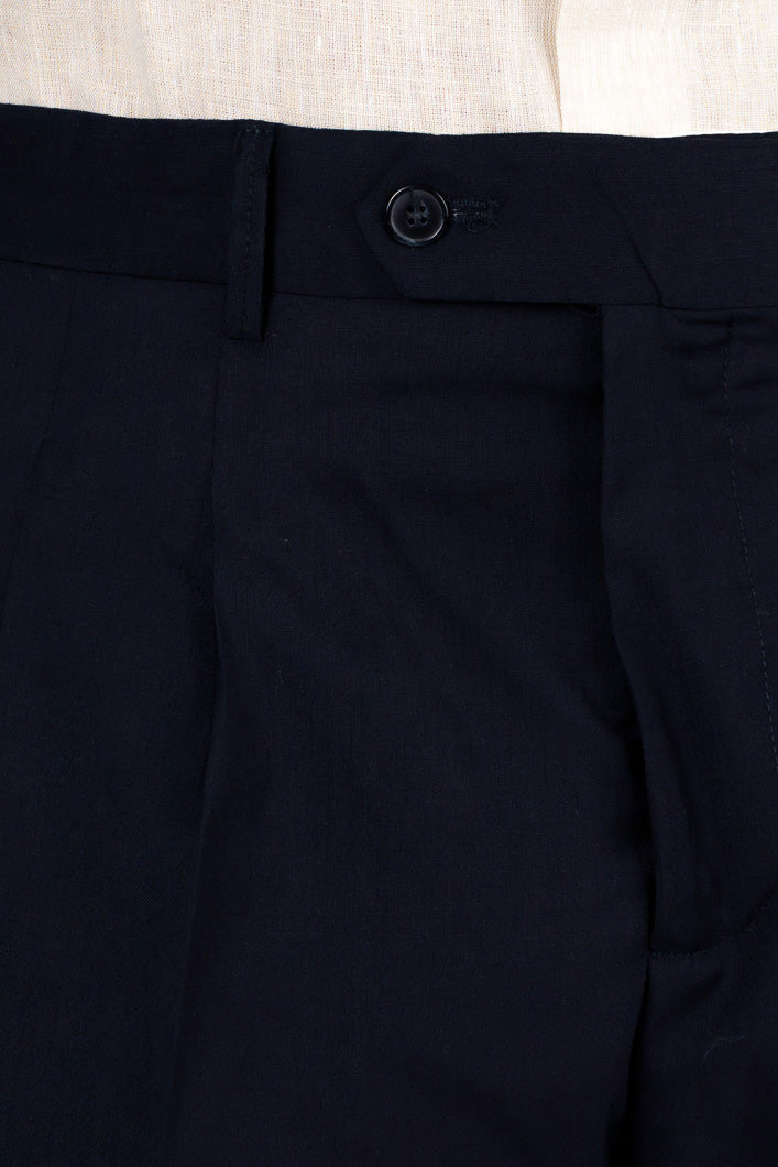 Pantalone japan Blu con passanti uomo in fresco lana super 110's Tessuti in esclusiva Sartoria Carillo vita alta doppia pinces