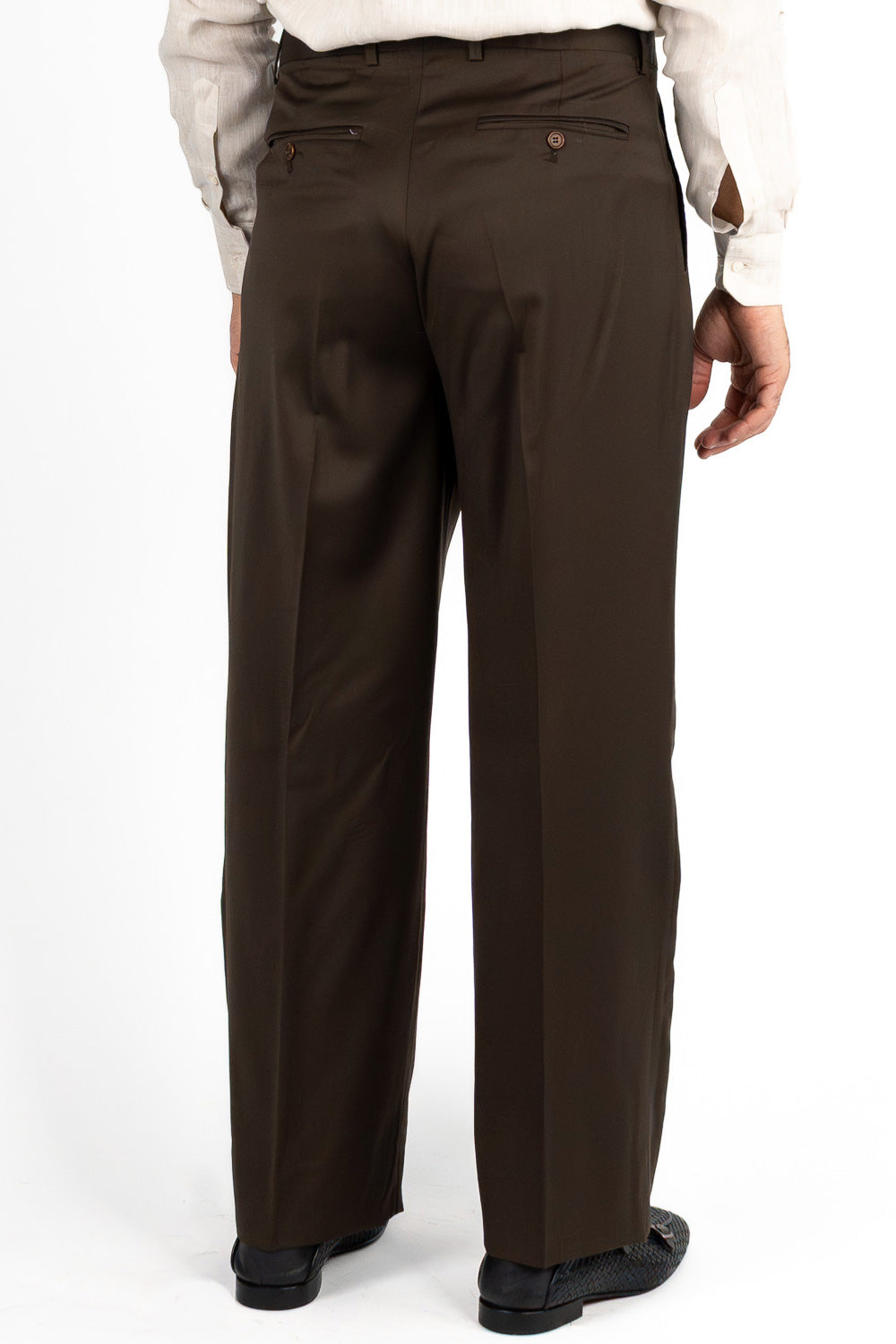 Pantalone japan Marrone con passanti uomo in fresco lana super 110's Tessuti in esclusiva Sartoria Carillo vita alta doppia pinces