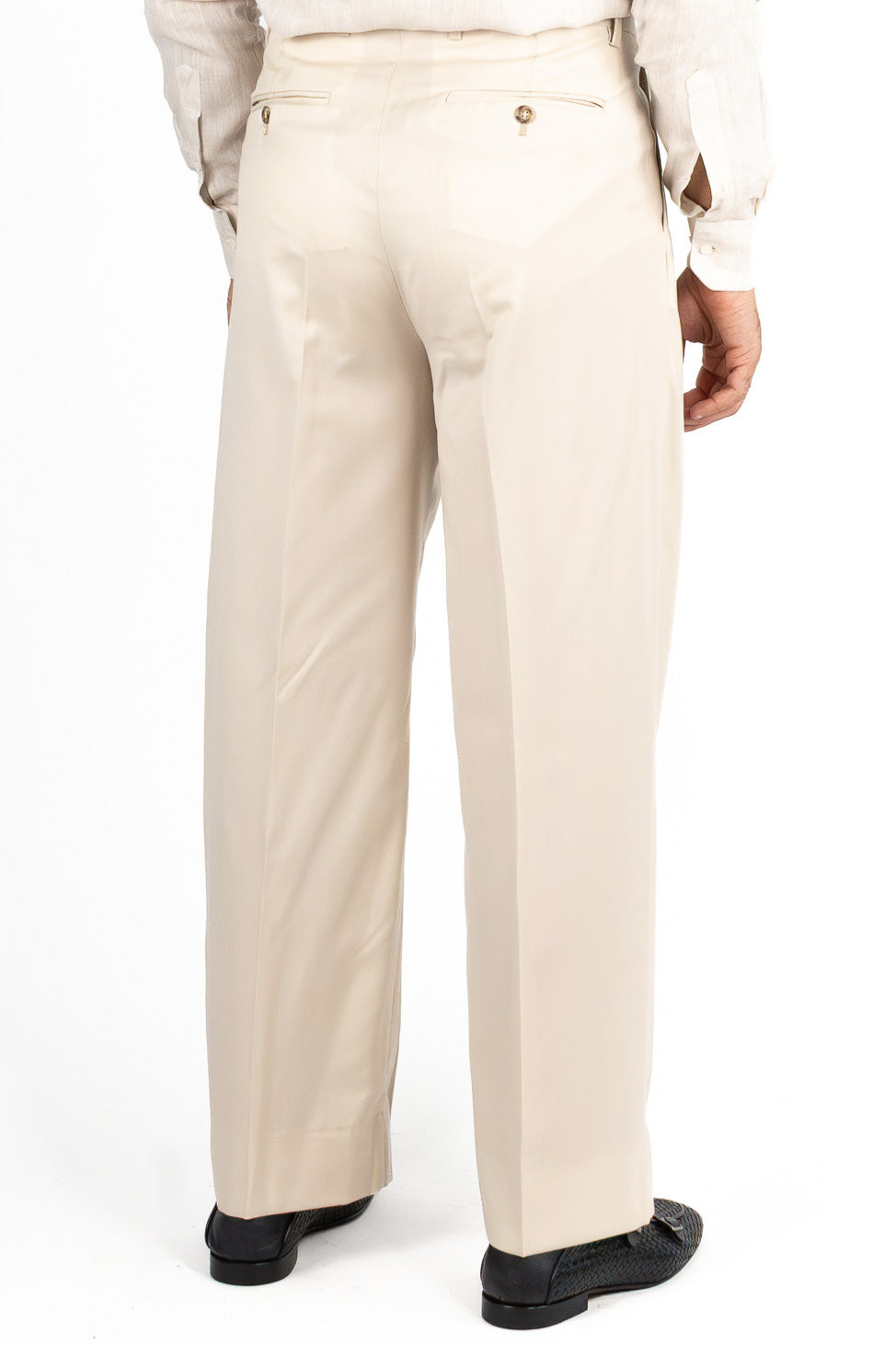Pantalone japan Beige con passanti uomo in fresco lana super 110's Tessuti in esclusiva Sartoria Carillo vita alta doppia pinces