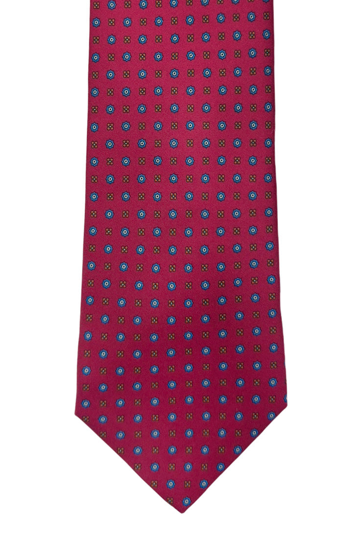 Cravatta uomo bordeaux 9cm fantasia in pura seta cucita a mano.