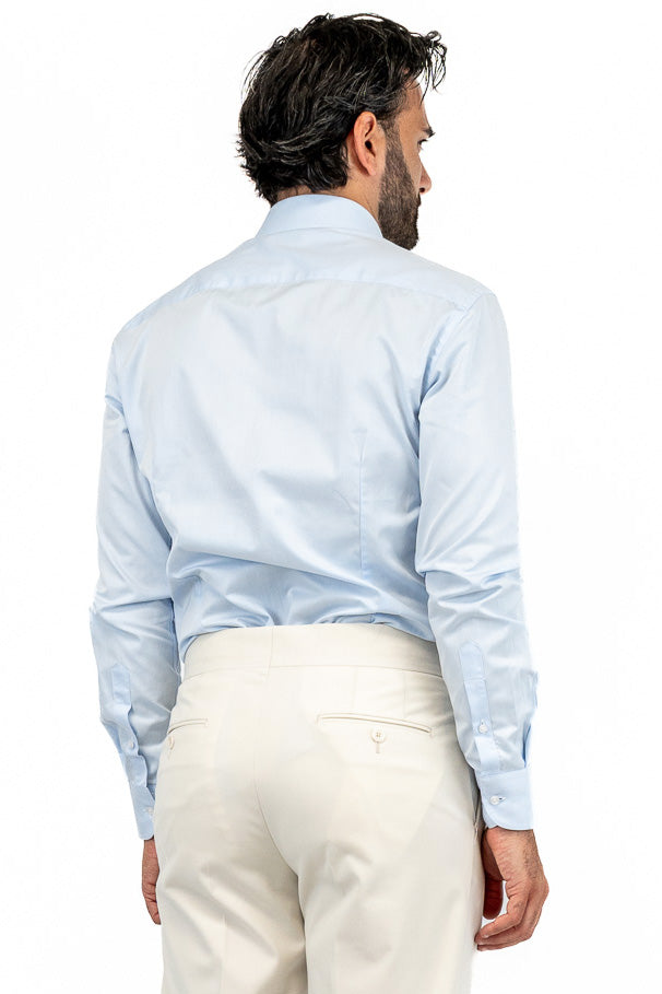 Men's Slim Fit Shirt light blue 100% cotton non-iron Plain semi-spread collar