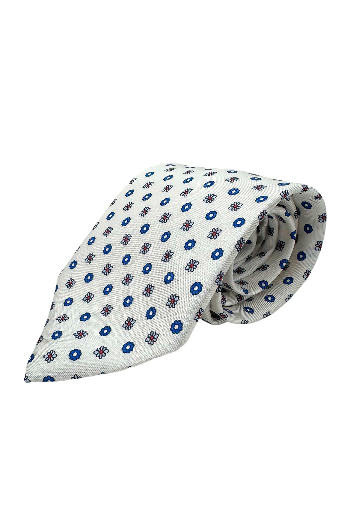 Cravatta uomo bianca 9cm fantasia in pura seta cucita a mano-