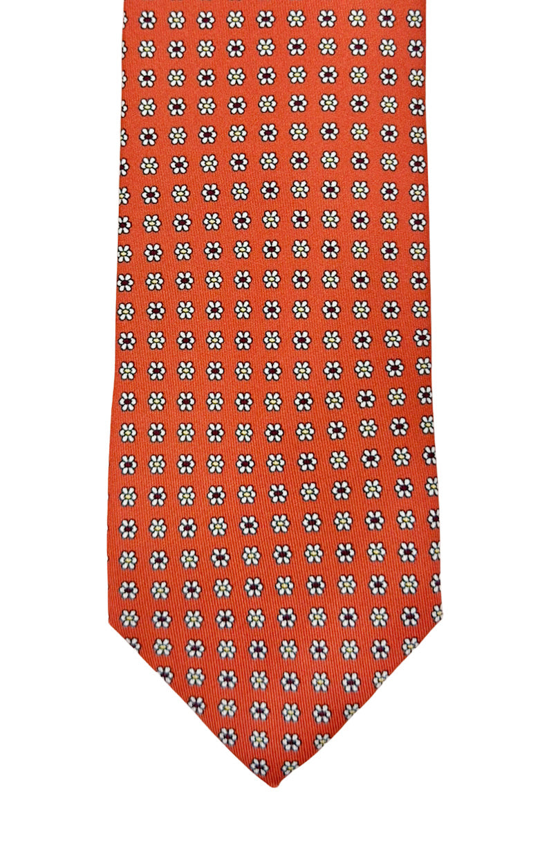 Cravatta uomo Arancio 9cm fantasia in pura seta cucita a mano-