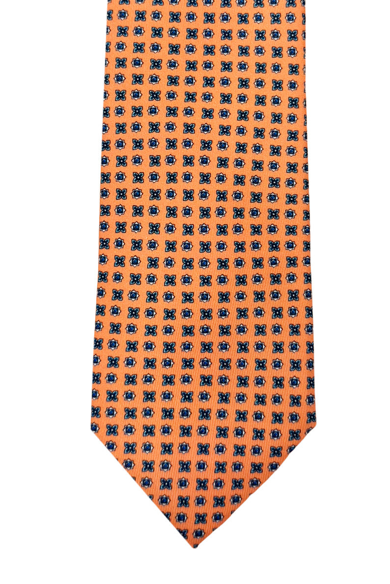 Cravatta uomo Arancio 9cm fantasia in pura seta cucita a mano.
