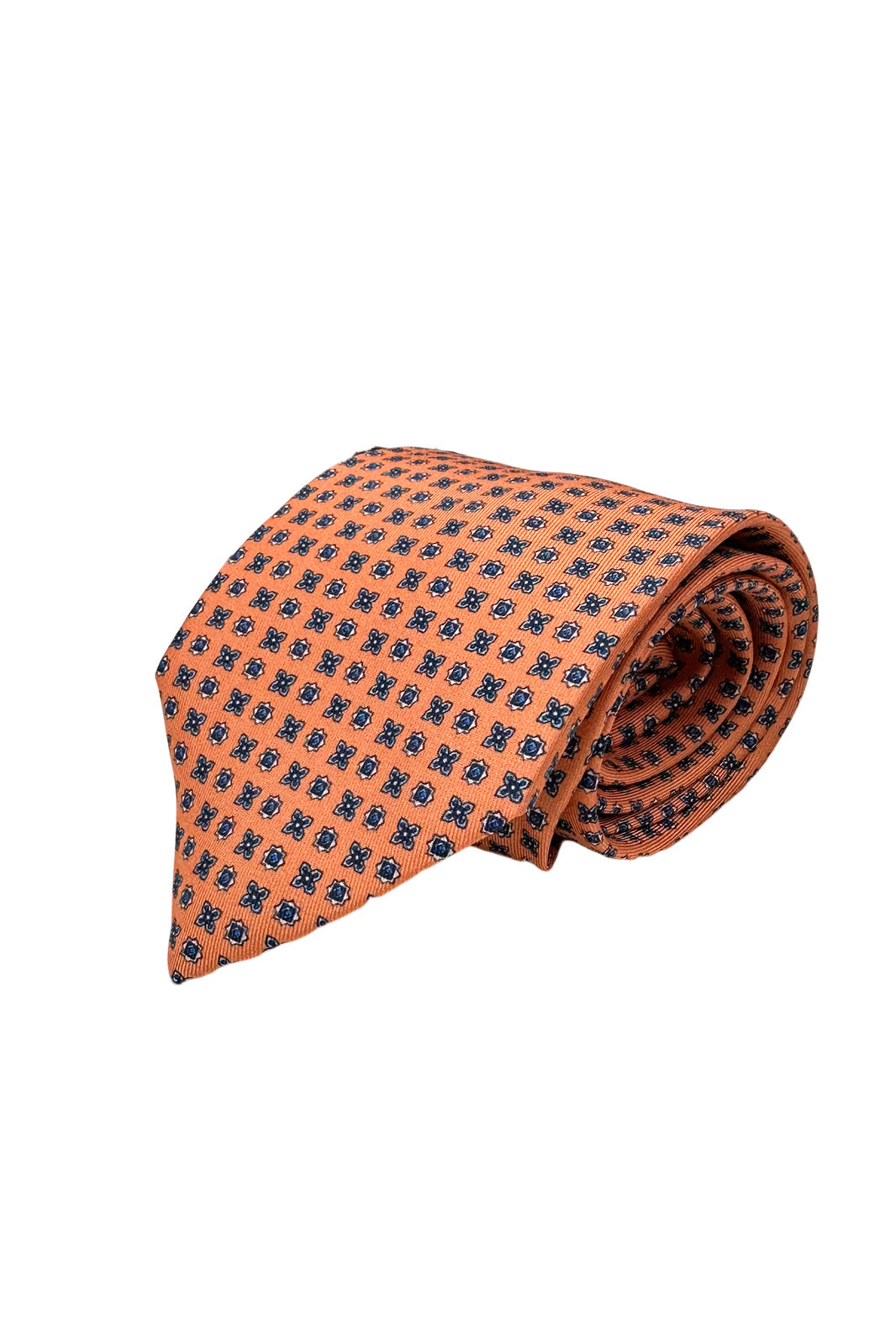 Cravatta uomo Arancio 9cm fantasia in pura seta cucita a mano.
